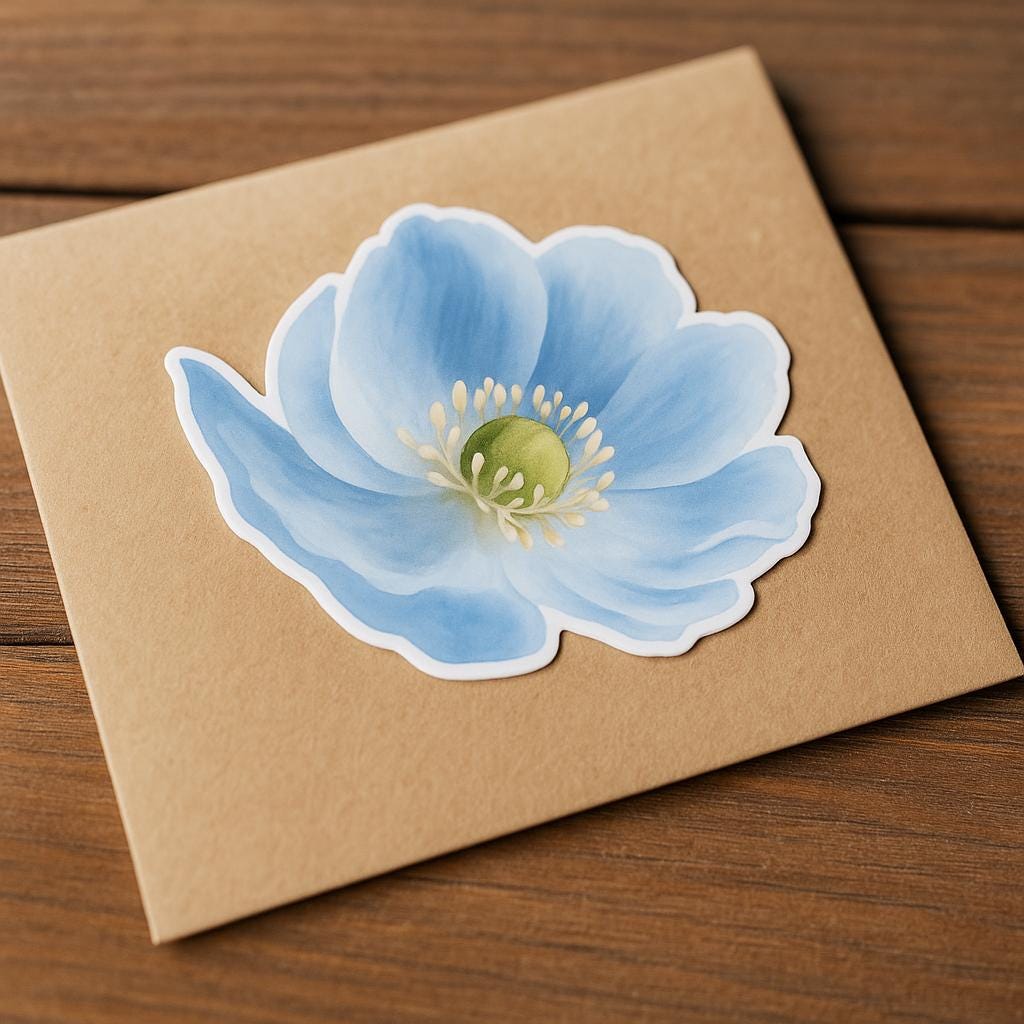 Blue Watercolor Flower Sticker: Weatherproof Vinyl Die Cut - 3x4"