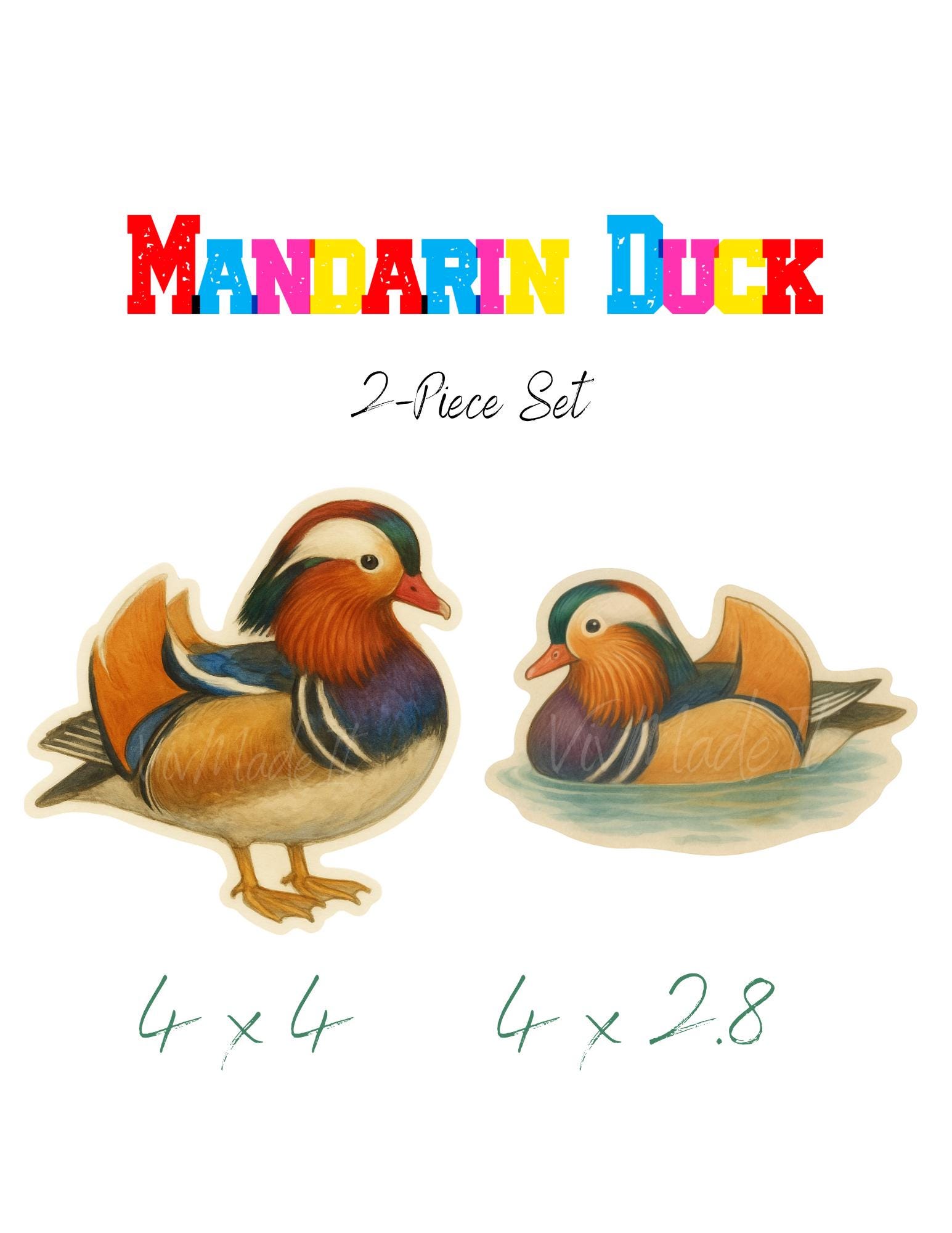 Watercolor Mandarin Duck Sticker Set: 4" Vinyl Bird Art