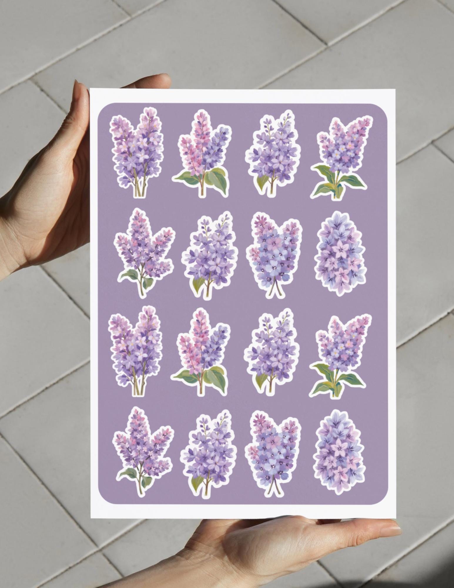 Lilac Flower Sticker Sheet – Purple Floral Stickers for Planners & Scrapbooks