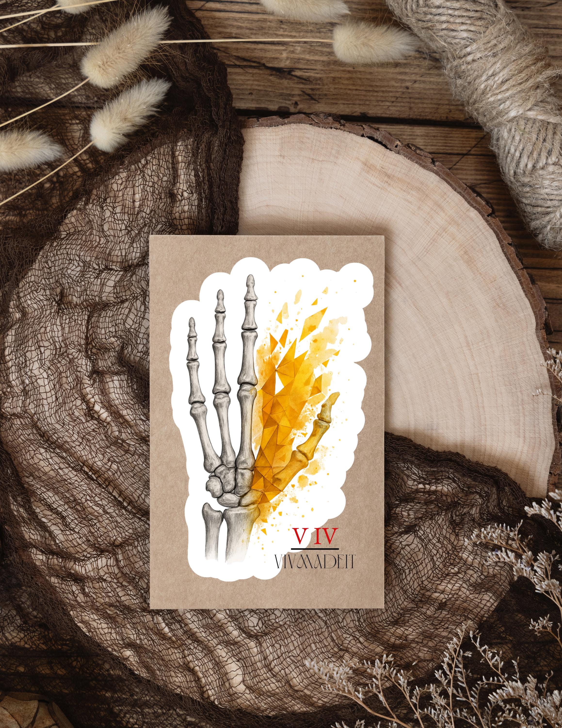 Skeleton Hand Sticker: Gold Geometric Anatomy Art - Gothic Laptop Decal