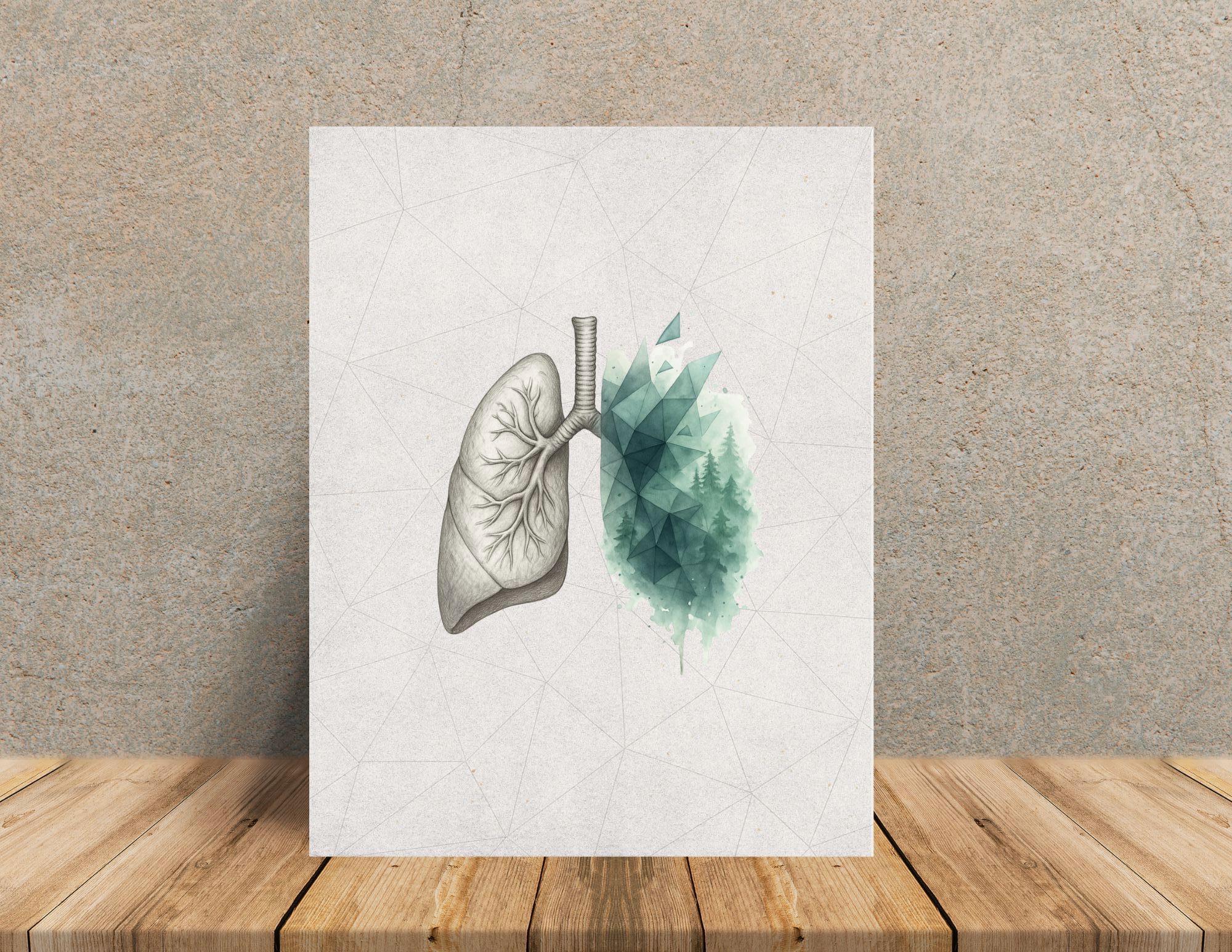Abstract Lungs Anatomy Print: Green Geometric Medical Art, 8x10