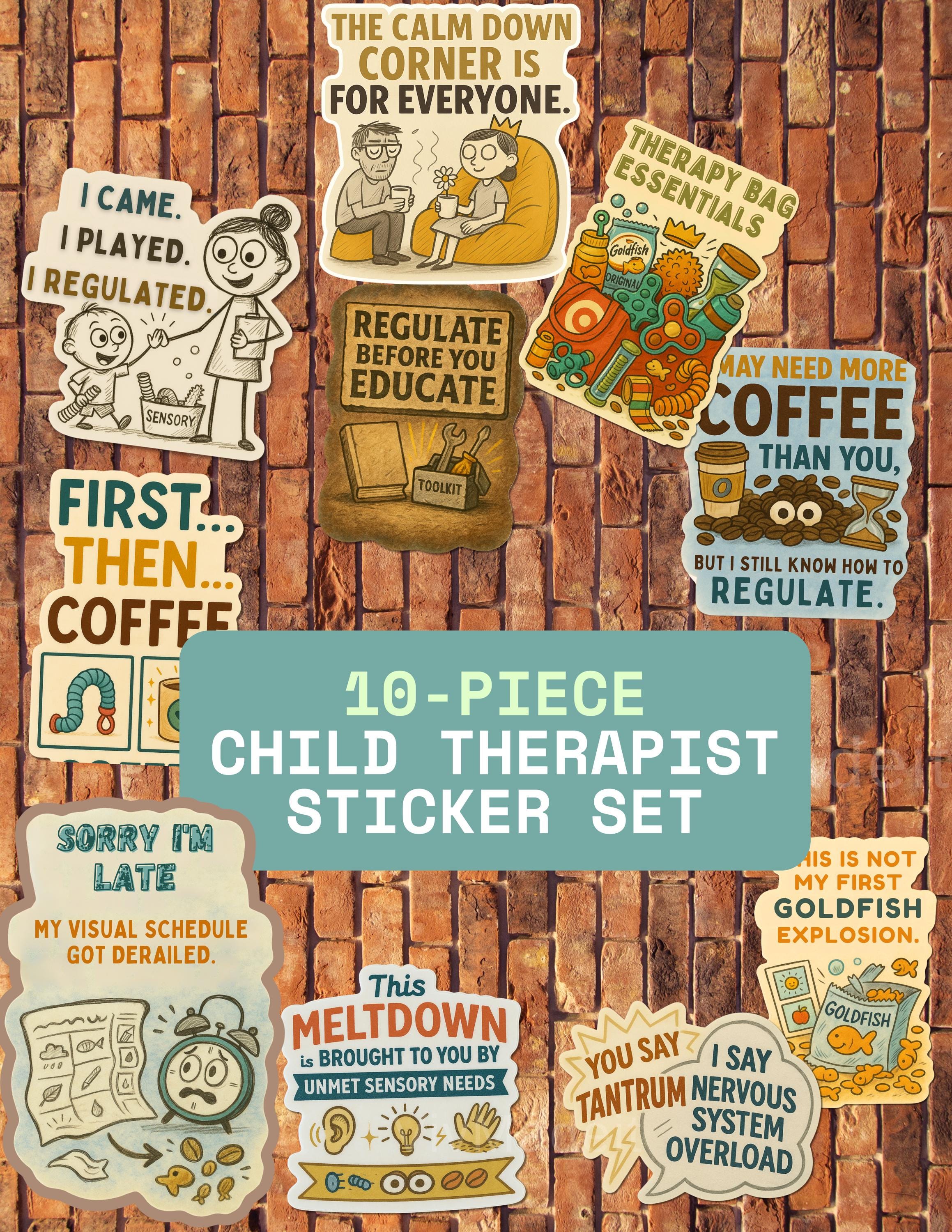 Therapist Sticker Pack: Pediatric Humor & Regulation - Waterproof Options
