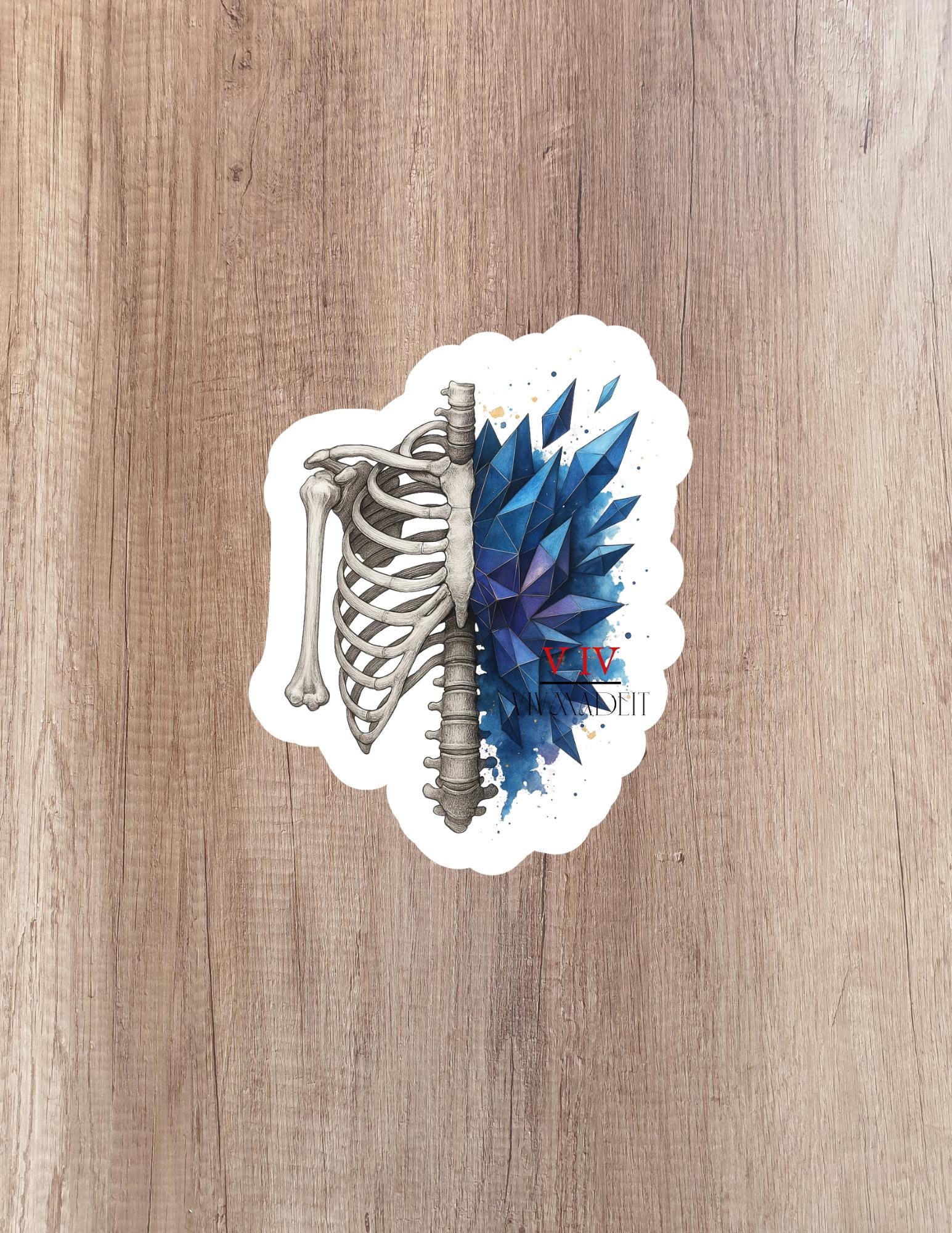 Abstract Ribcage Sticker: Blue Geometric Anatomy Art
