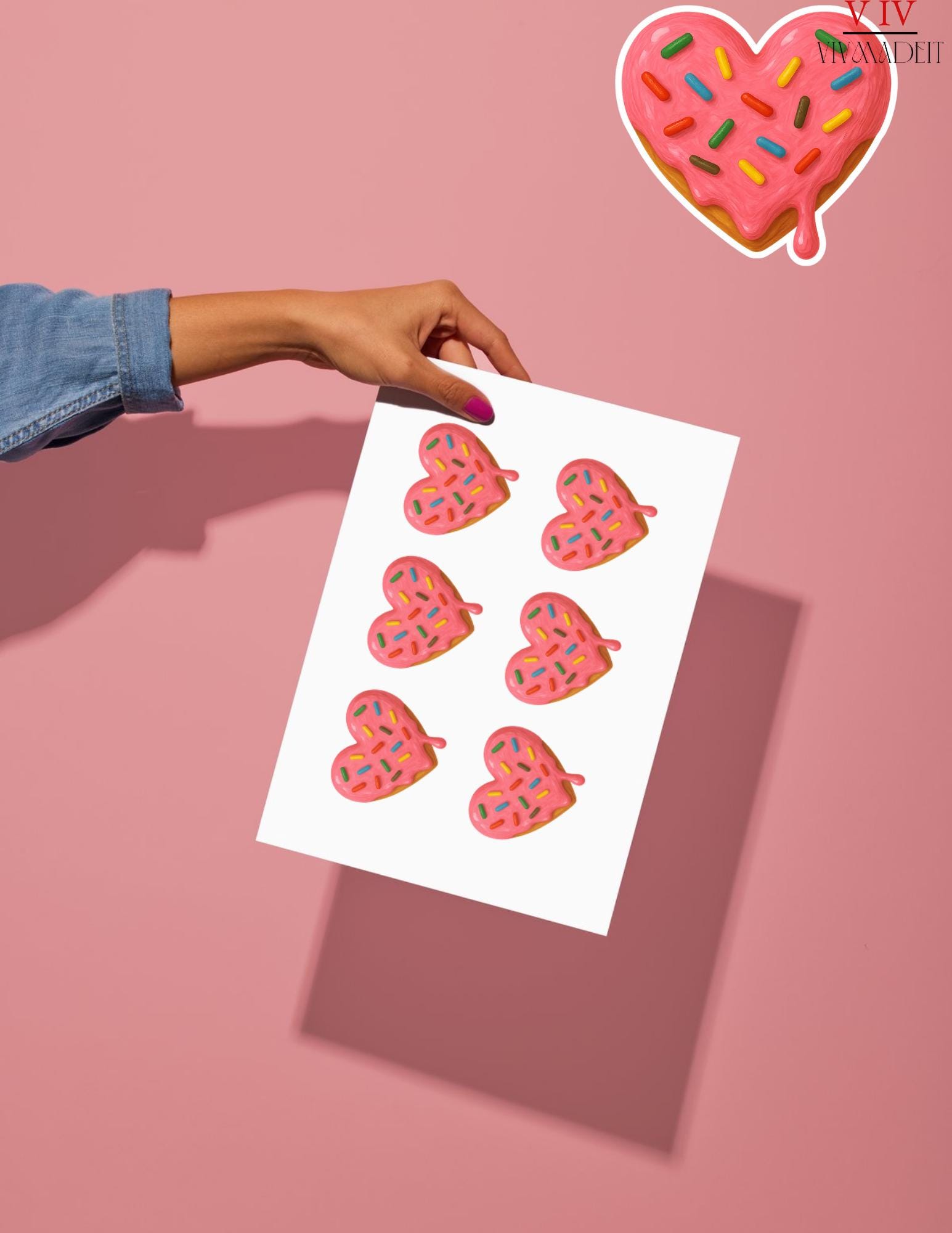 Donut Heart Stickers: 2" Kiss Cut Decals - Valentine, Baby Shower