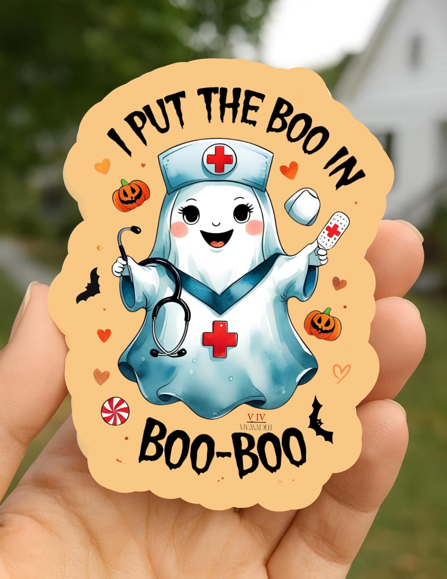 I Put the Boo in Boo-Boo Sticker – Cute Halloween Ghost Nurse, Medical Pun, Fall Sticker for Nurses, Pediatricians, Halloween Gift