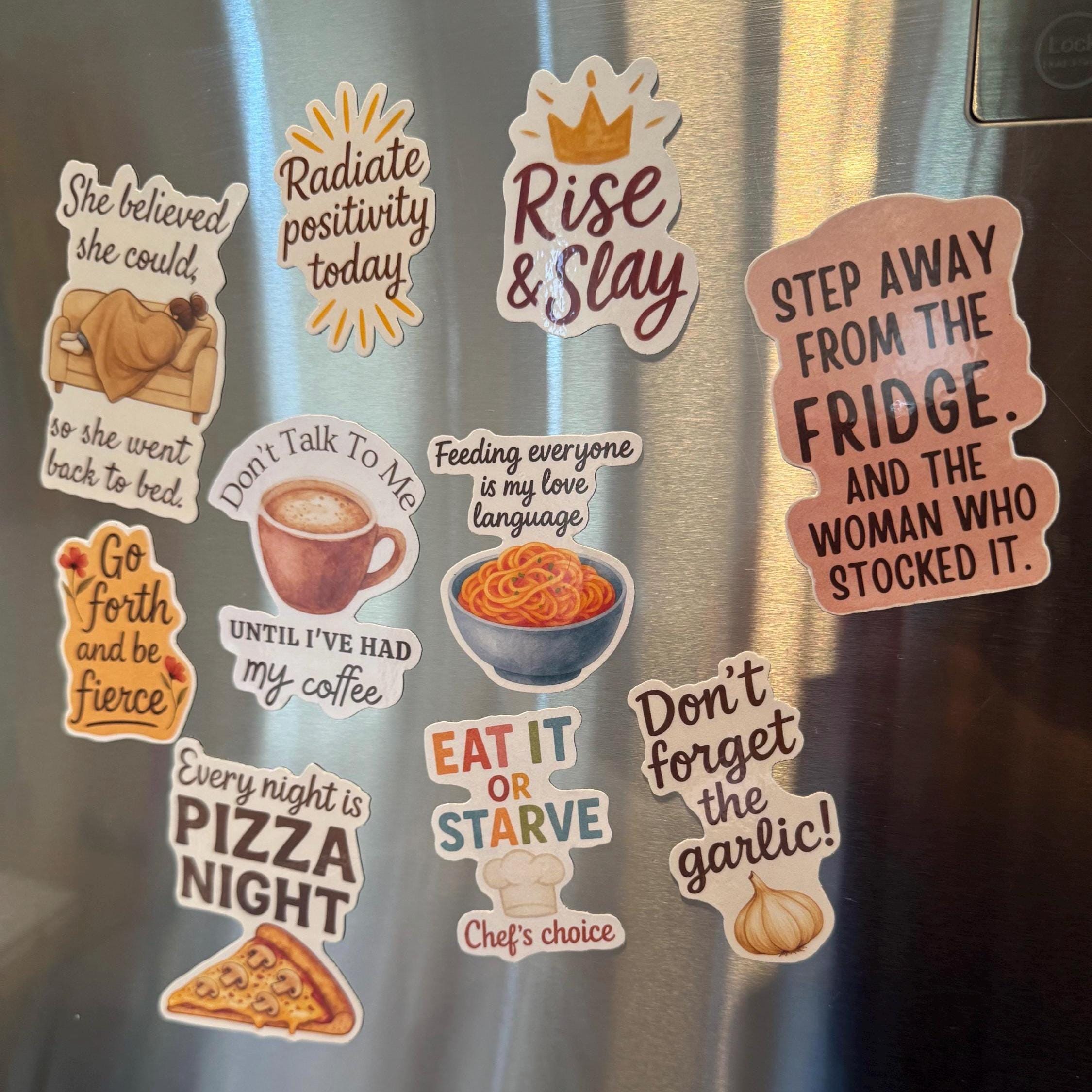 Funny Fridge Magnet Set: Foodie & Mom Quotes - Kitchen Decor