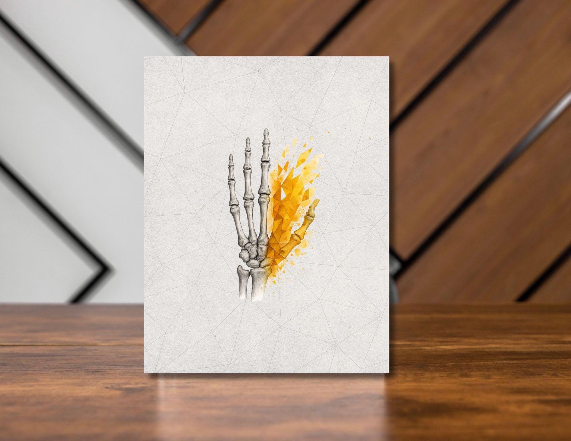 Abstract Skeleton Hand Print: Gold Geometric Gothic Anatomy Art