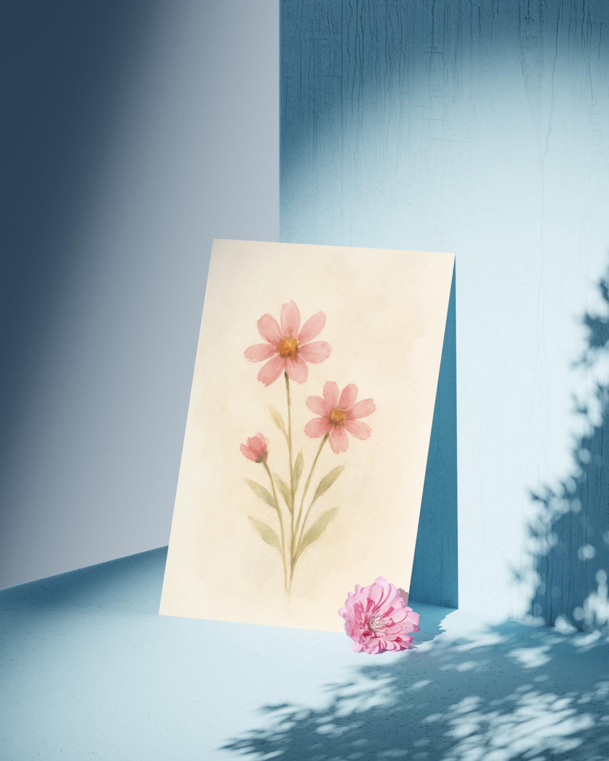 Cosmos Flower Watercolor Art Print: Soft Pink Floral (8x10)