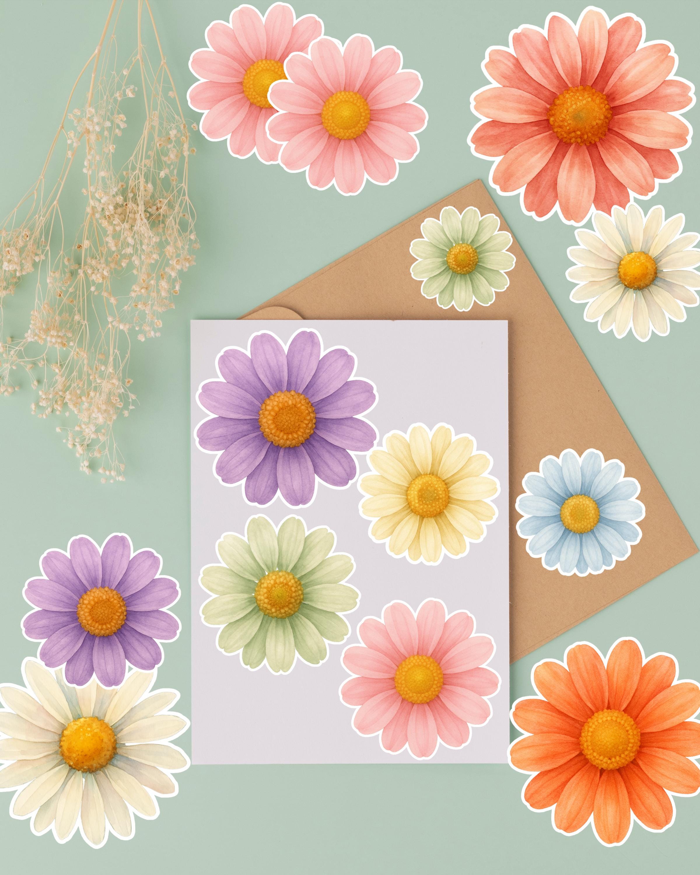 Daisy Sticker Set: Watercolor Flower Decals (4x4") 8-Piece