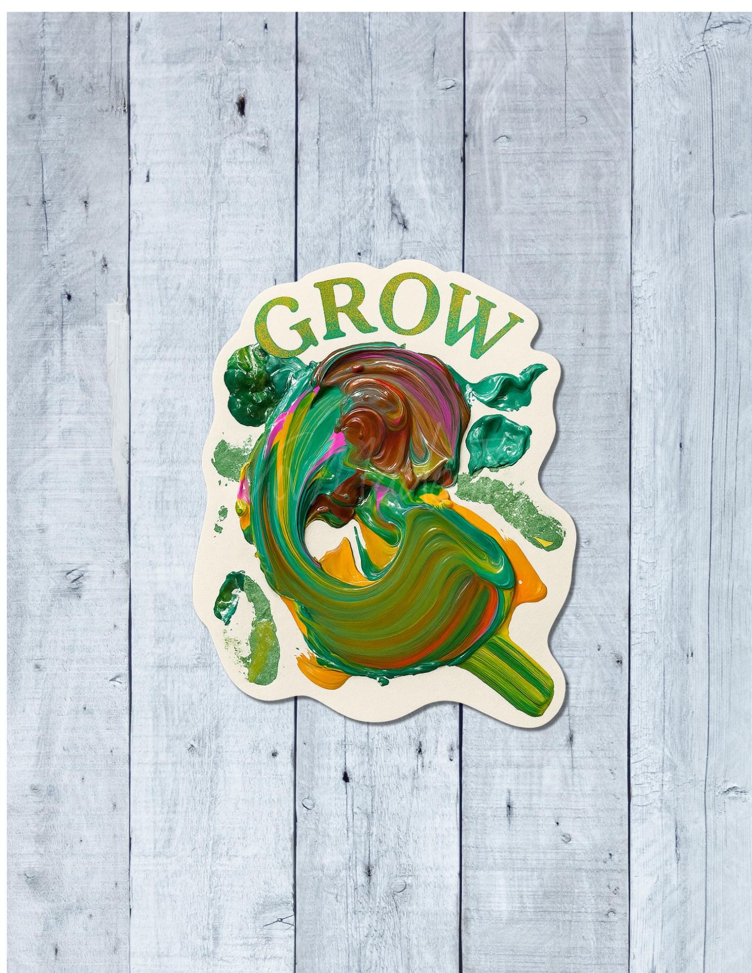 Abstract Art 'Grow' Vinyl Sticker: Child Painting, Growth Mindset Gift