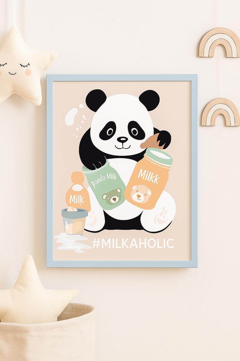 Framed Panda Nursery Print: #MILKAHOLIC Pastel Baby Wall Art