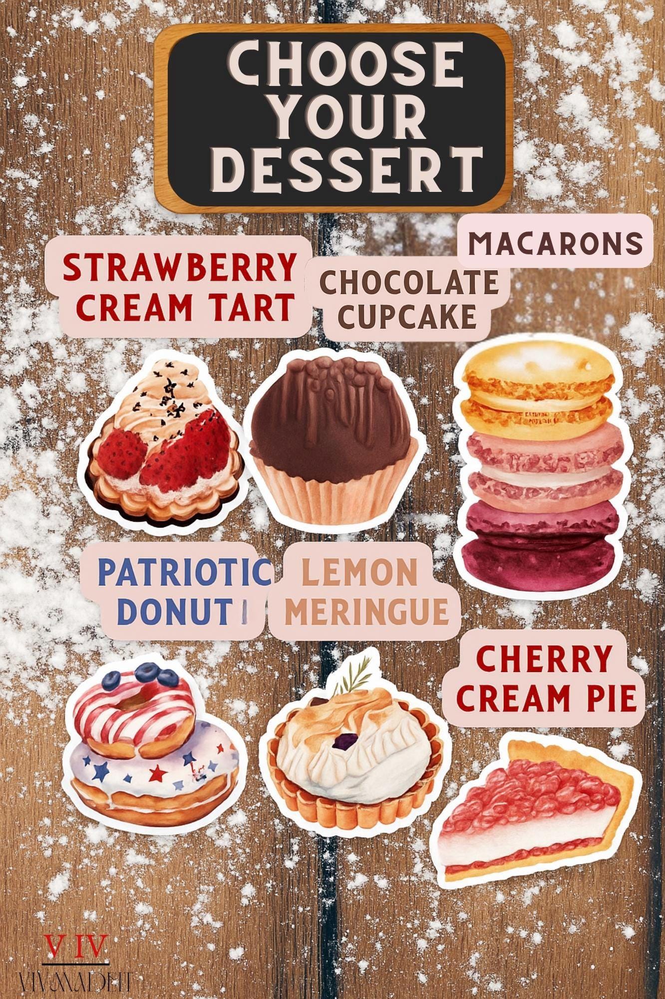 Strawberry Cake, Donut, Cupcake, Macaron & More – 3” Dessert Sticker | Choose Your Treat | Bakery Waterproof Holographic Sticker | VivMadeIt