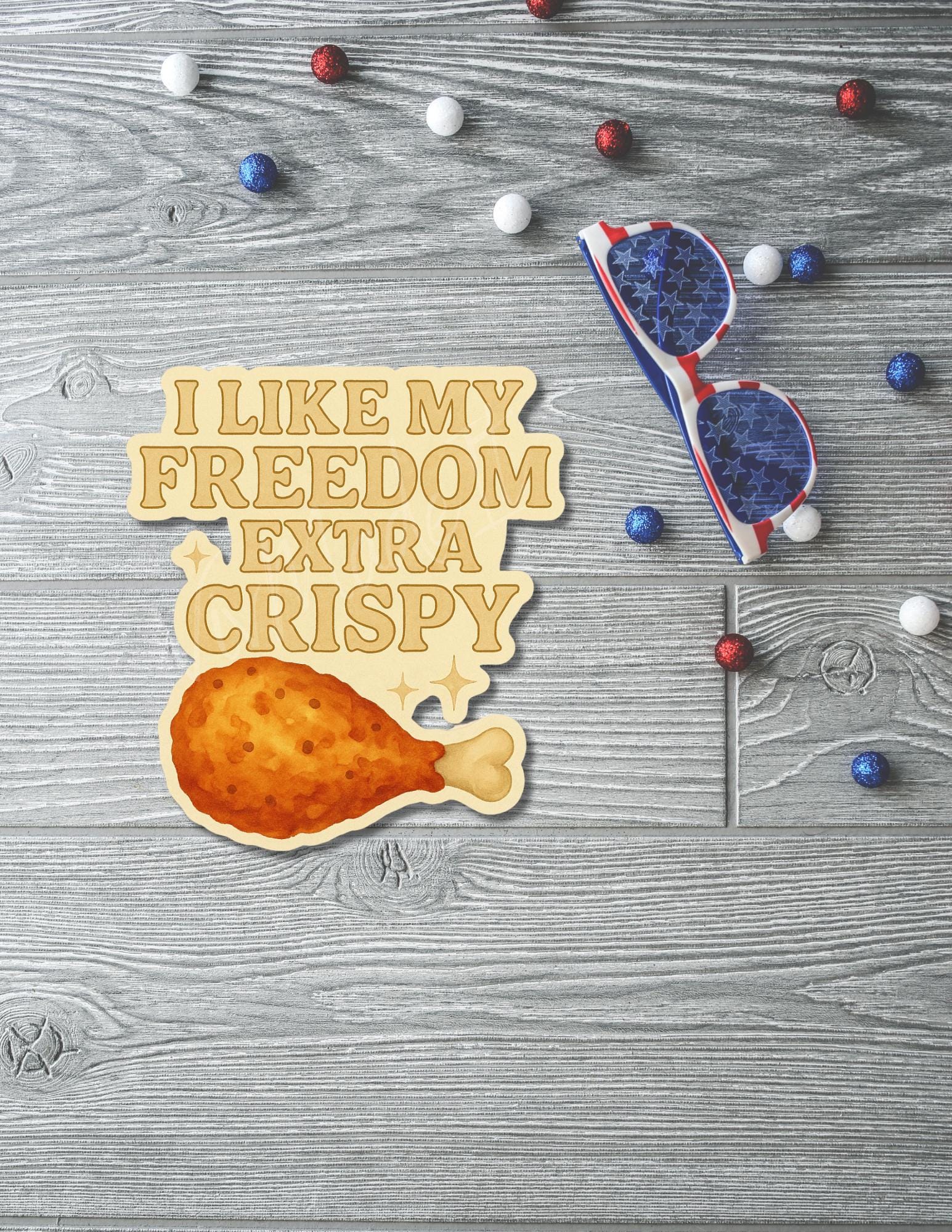 Funny 4th of July Sticker: Fried Chicken Patriotic Vinyl Decal