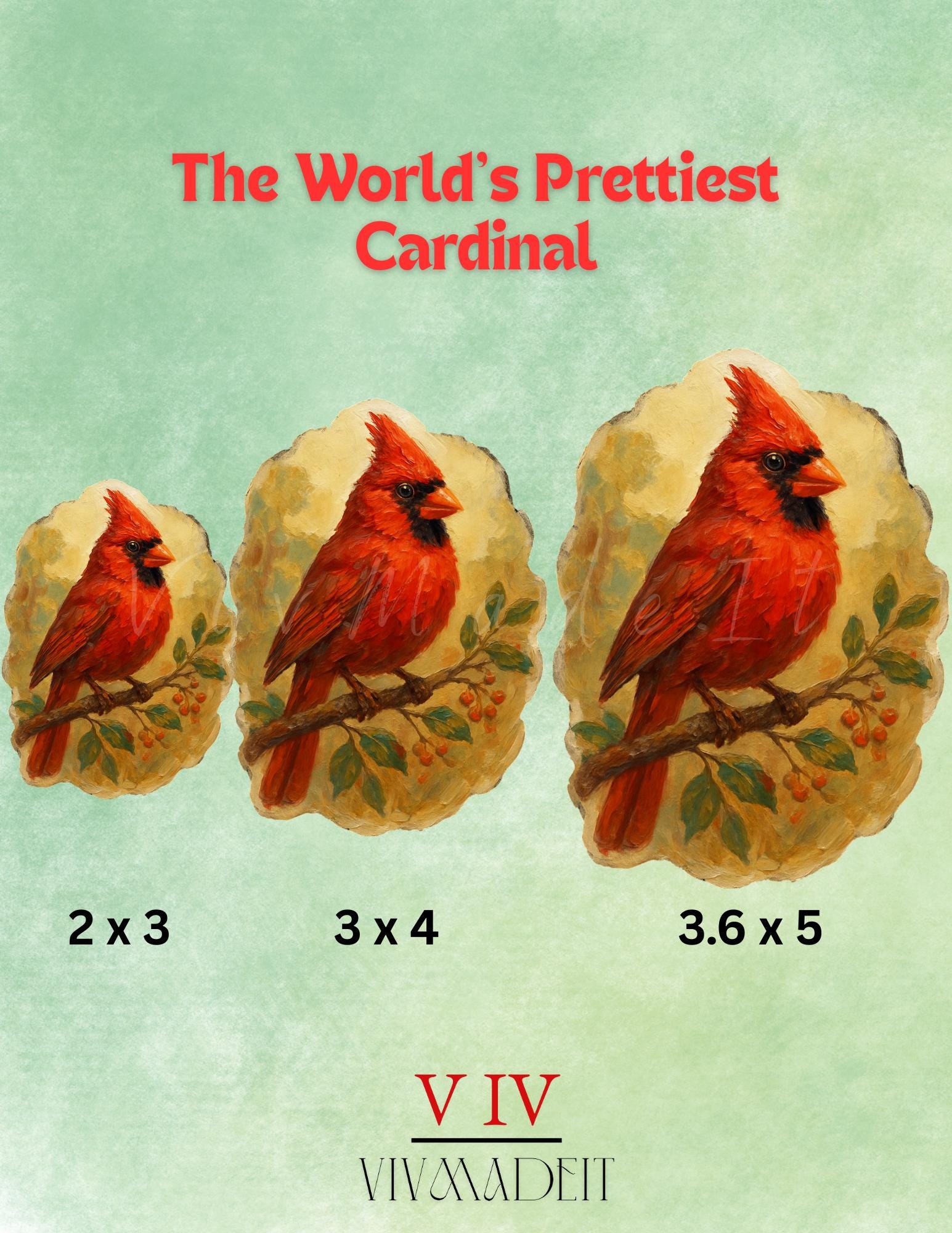 Acrylic Cardinal Sticker: Red Bird on Branch - Cottagecore Birdwatcher Gift
