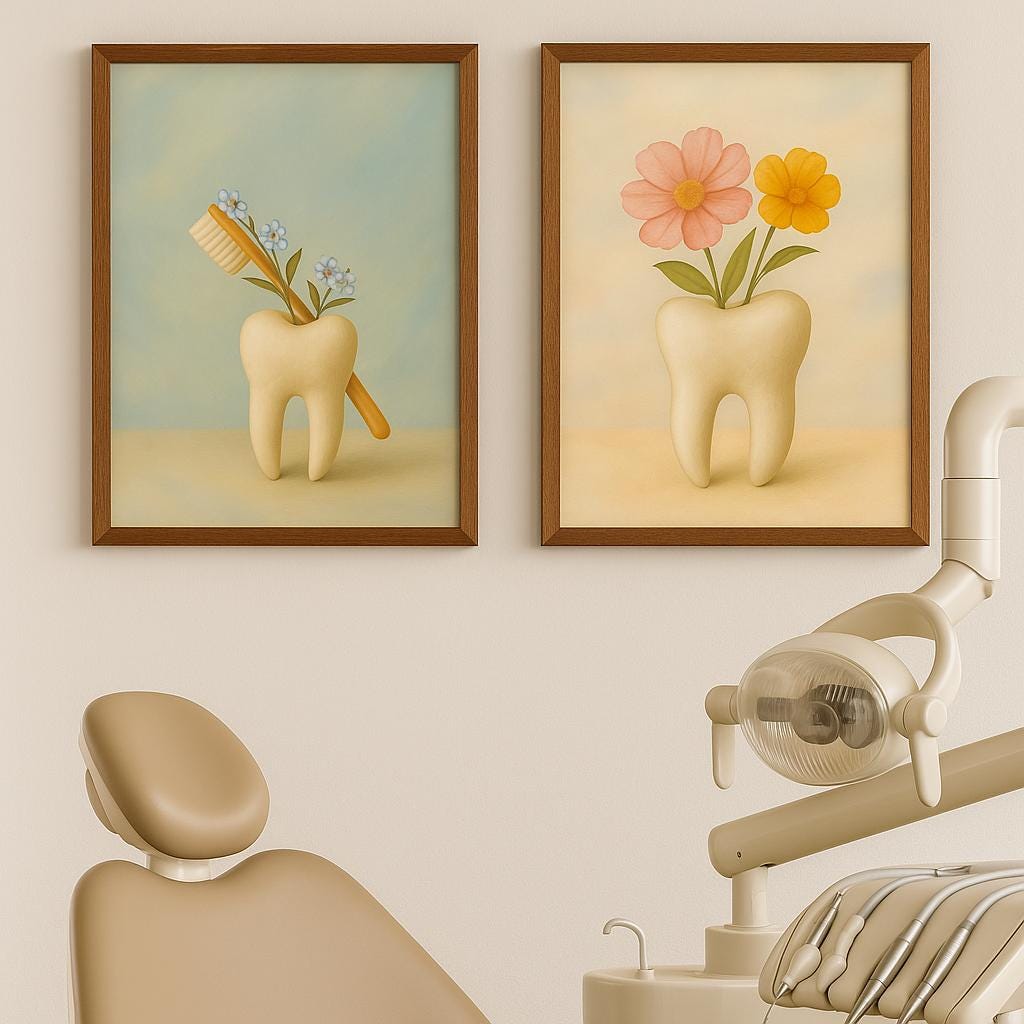 Floral Tooth Art Print: Pastel Dental Office Decor, Framed 8.5x11