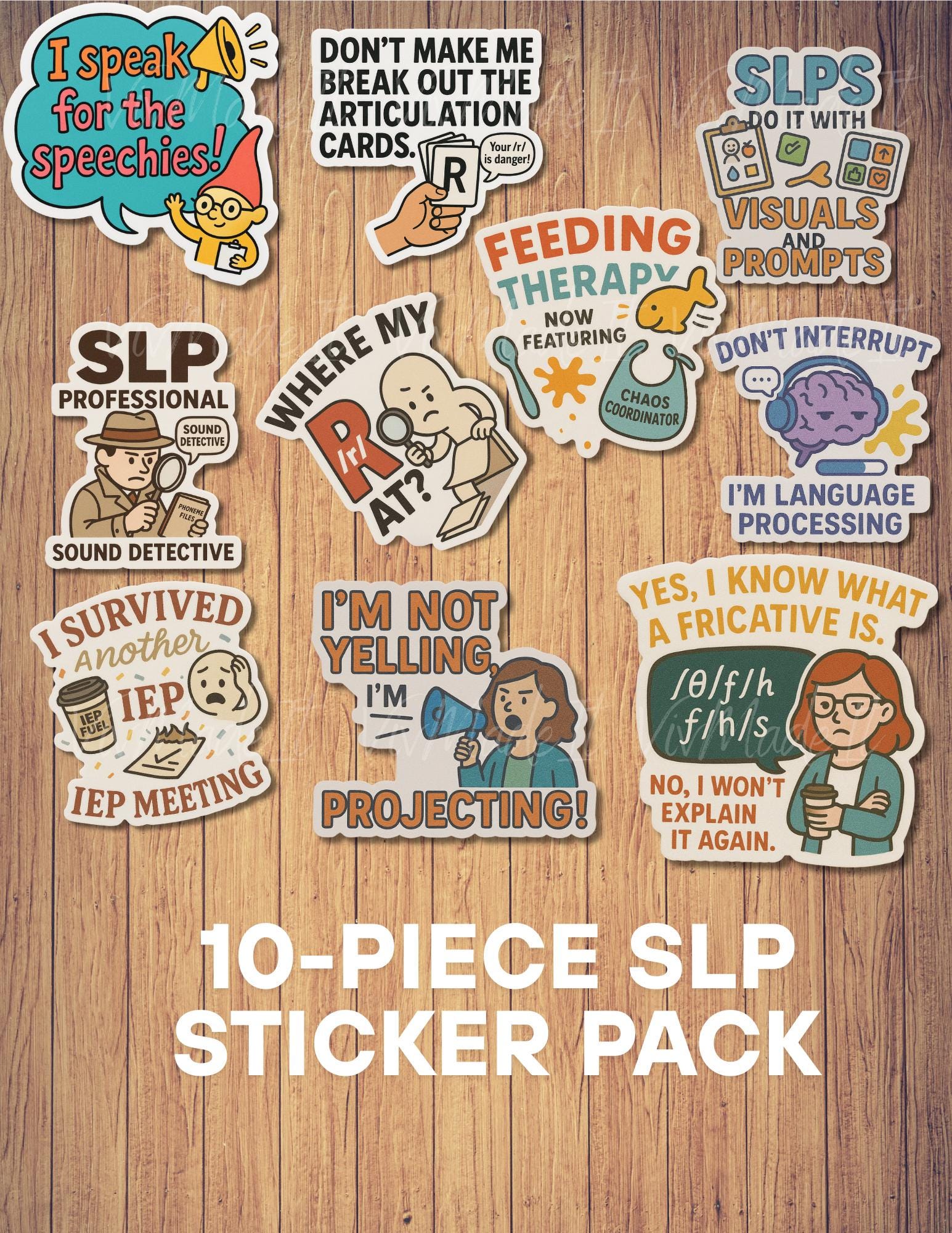 Funny SLP Sticker Set: Speech Therapy Humor, 10-Piece Vinyl Decals