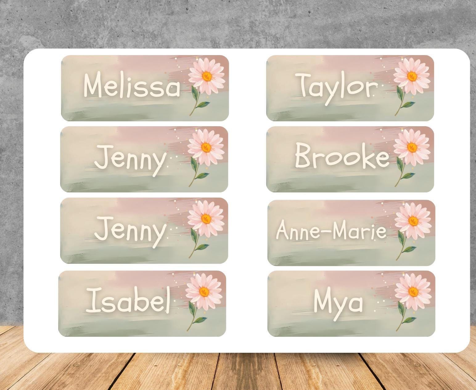 Custom Floral Name Labels: Waterproof Daisy Stickers for Girls (Set of 16)