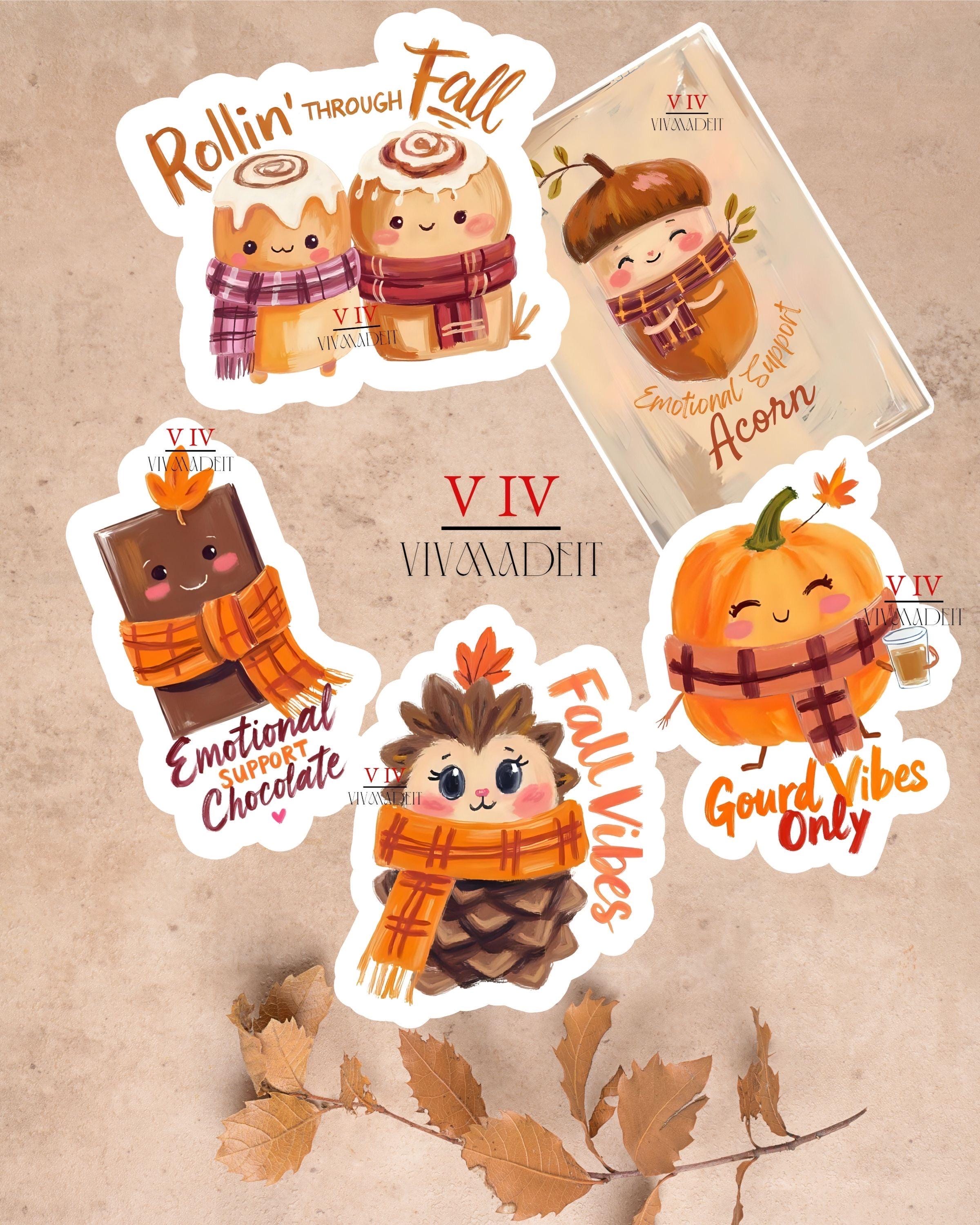 Fall Stickers - Emotional Support | 5-Piece Pack, 3” or 4”