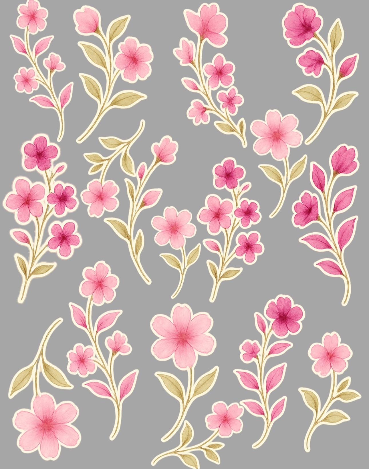 Watercolor Pink Floral Stickers: 17-Piece Flower Set