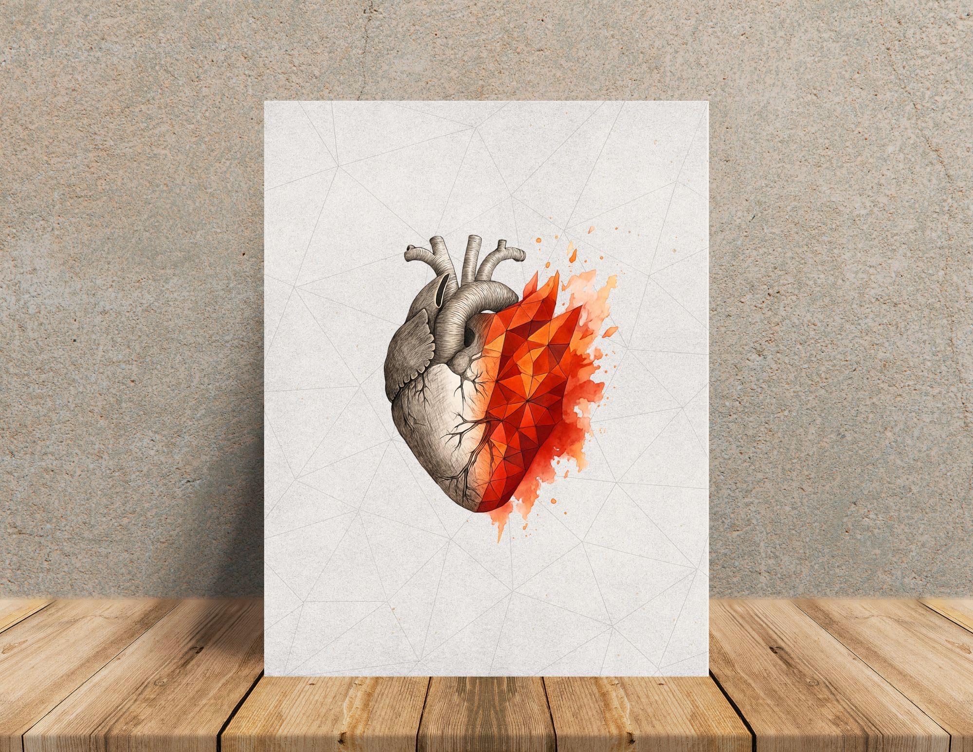 Abstract Heart Anatomy Print: Red Geometric Gothic Wall Art