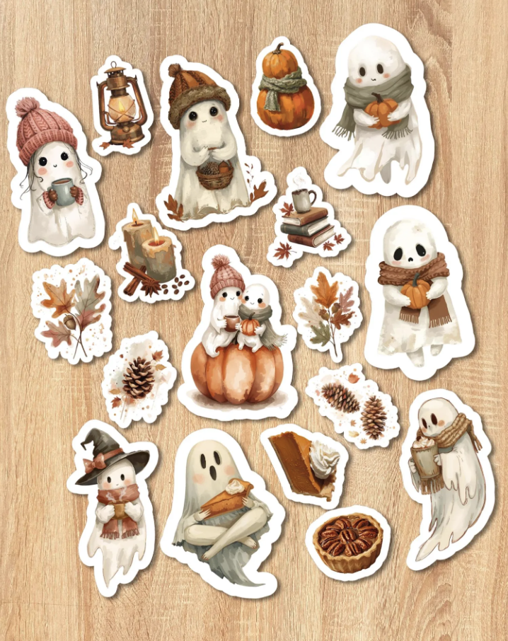 Cute Autumn Ghost Stickers - 18 Piece Set