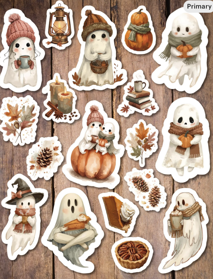 Cute Autumn Ghost Stickers - 18 Piece Set