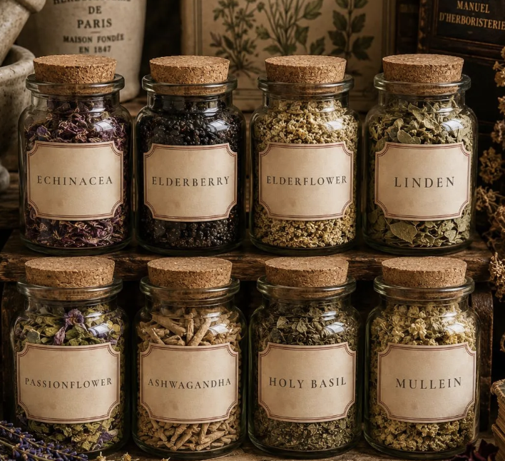 Vintage French Apothecary Labels | Waterproof Herb Jar Stickers (Set of 60)