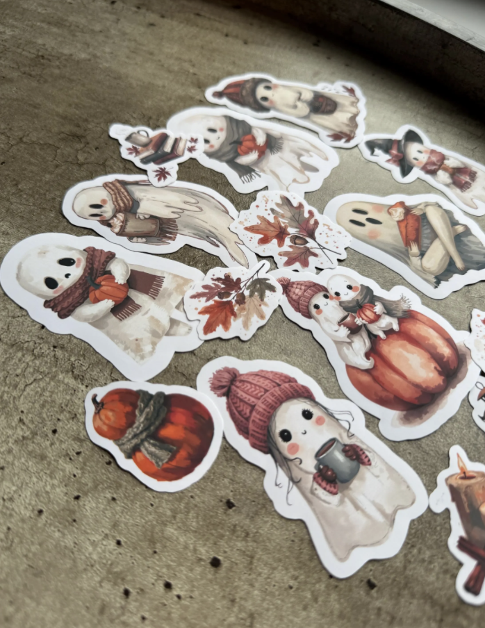 Cute Autumn Ghost Stickers - 18 Piece Set