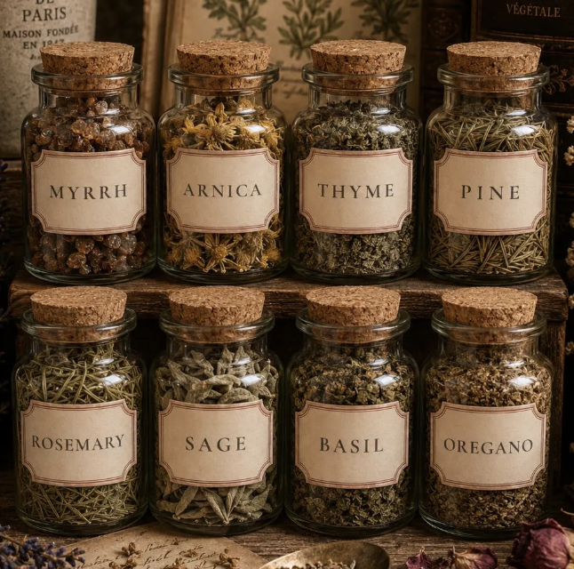 Vintage French Apothecary Labels | Waterproof Herb Jar Stickers (Set of 60)