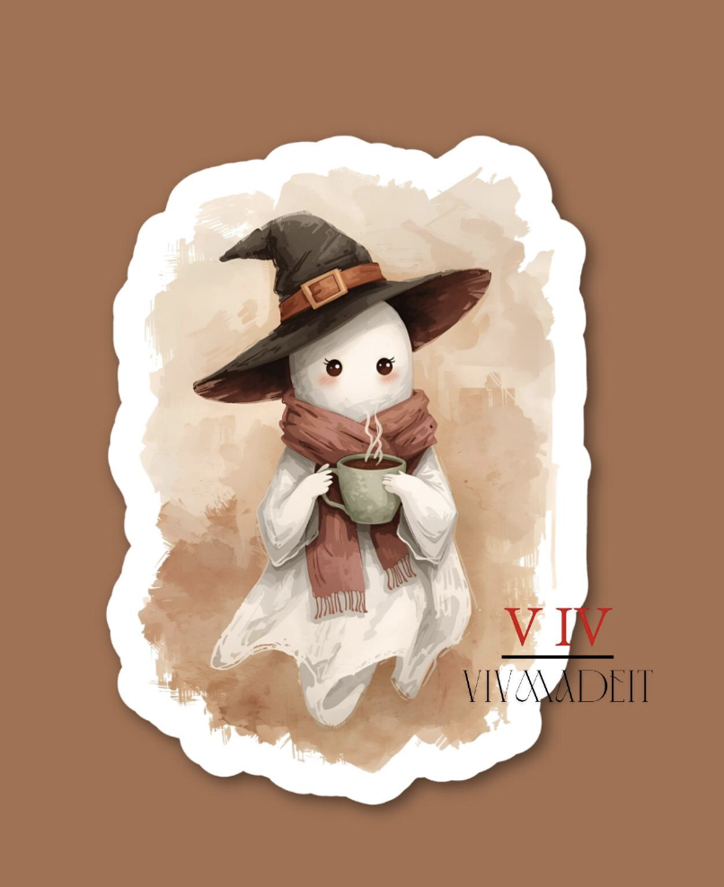 Cozy Witch Ghost Halloween Sticker
