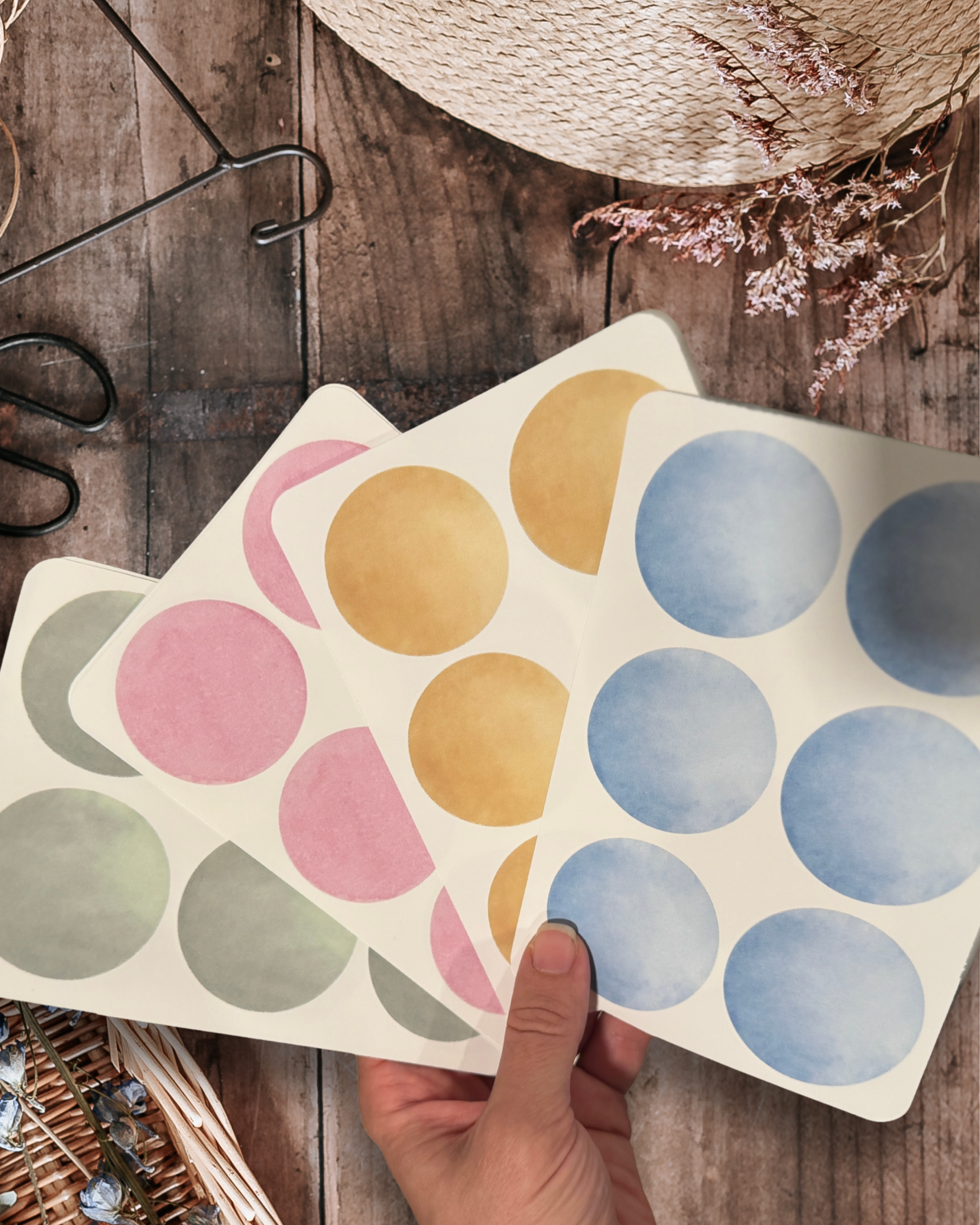 48-Piece Boho Pastel Wall Decals - 2" Watercolor Polka Dots