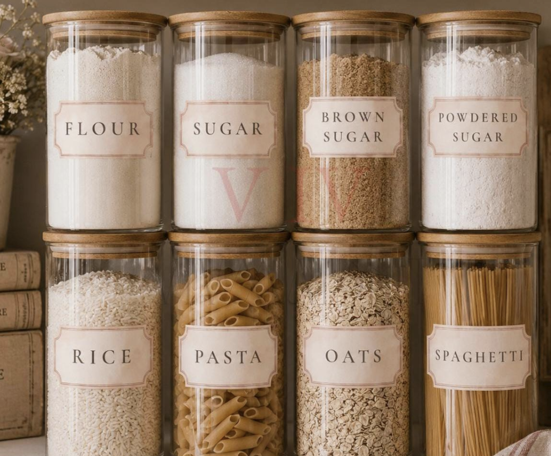 Vintage Pantry Labels, Waterproof Jar Organization Set (60 Labels)