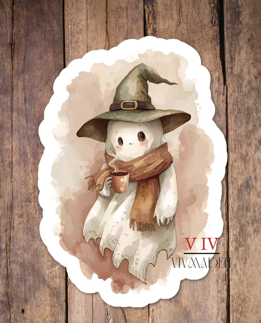 Cozy Witch Ghost Halloween Sticker
