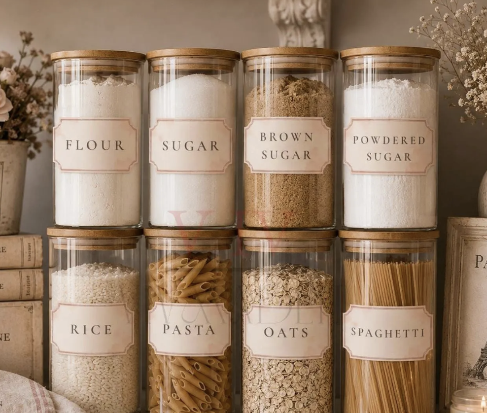 Custom Apothecary Pantry or Tea Labels, Waterproof Jar Organization Set