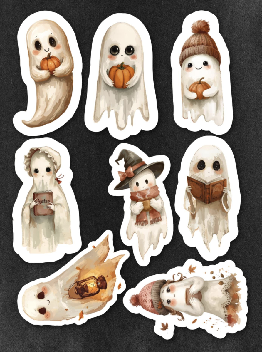 Cozy Ghost Sticker Pack: Halloween Autumn Bookish Stickers - 3.5"