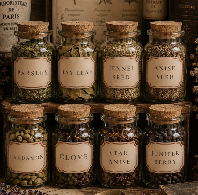 Vintage French Apothecary Labels | Waterproof Herb Jar Stickers (Set of 60)