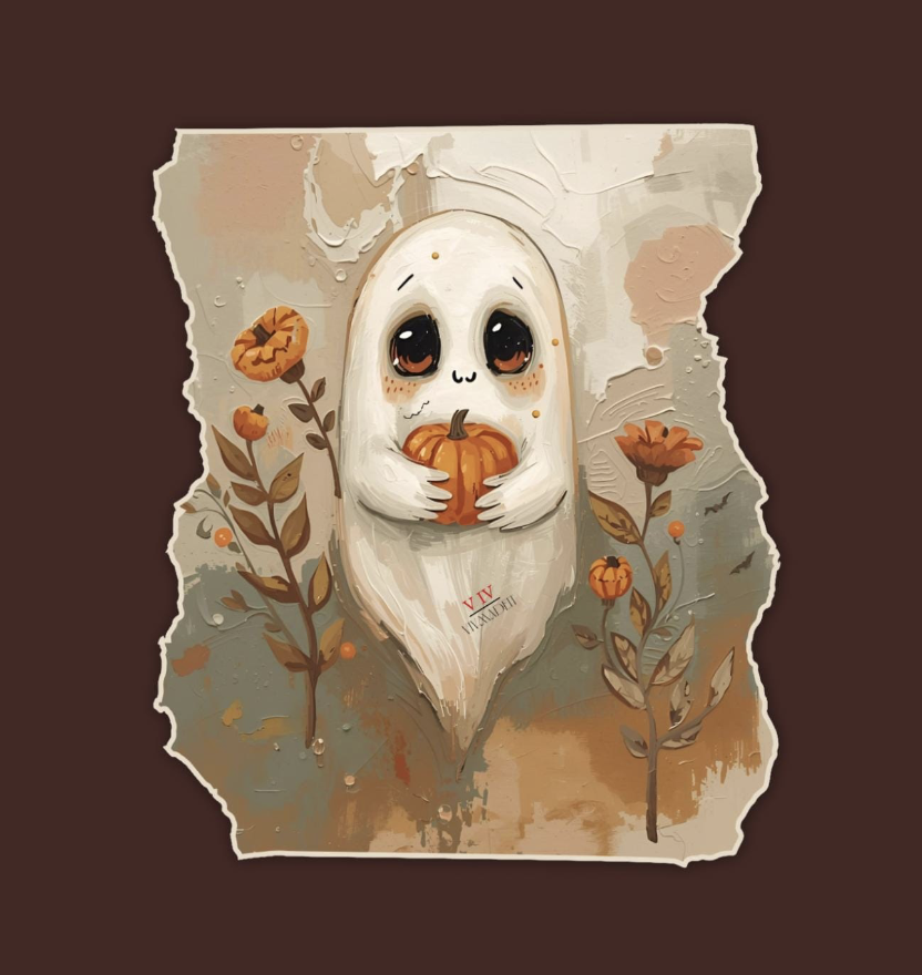 Cozy Ghost with Pumpkin Halloween Sticker