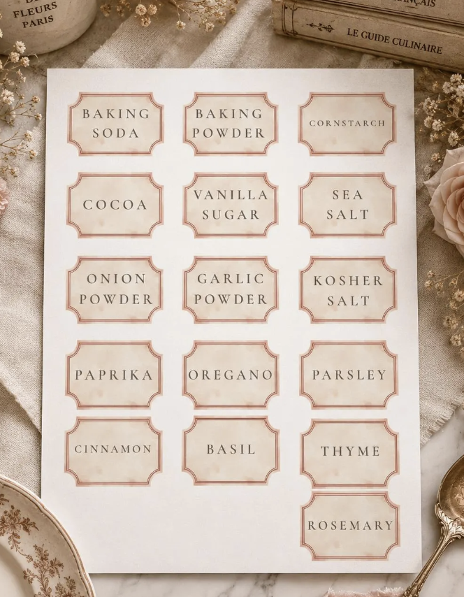 Vintage Pantry Labels, Waterproof Jar Organization Set (60 Labels)