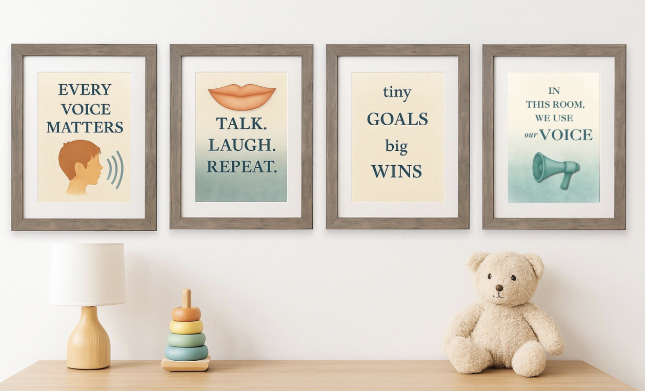 Framed SLP Office Decor: Speech Therapy Art Prints - 11x14 Wood Frame