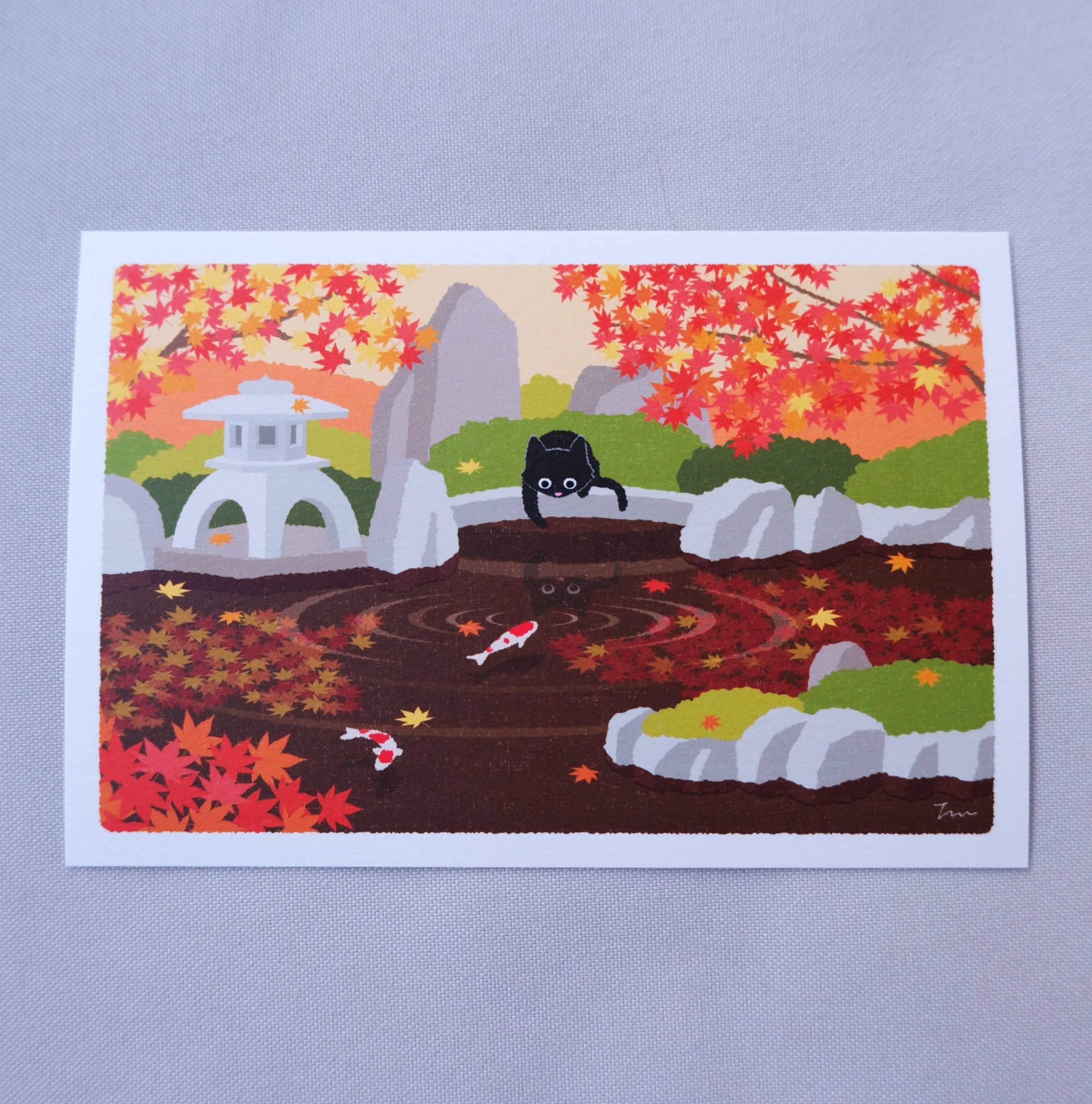 Postal Koi en el Jardín