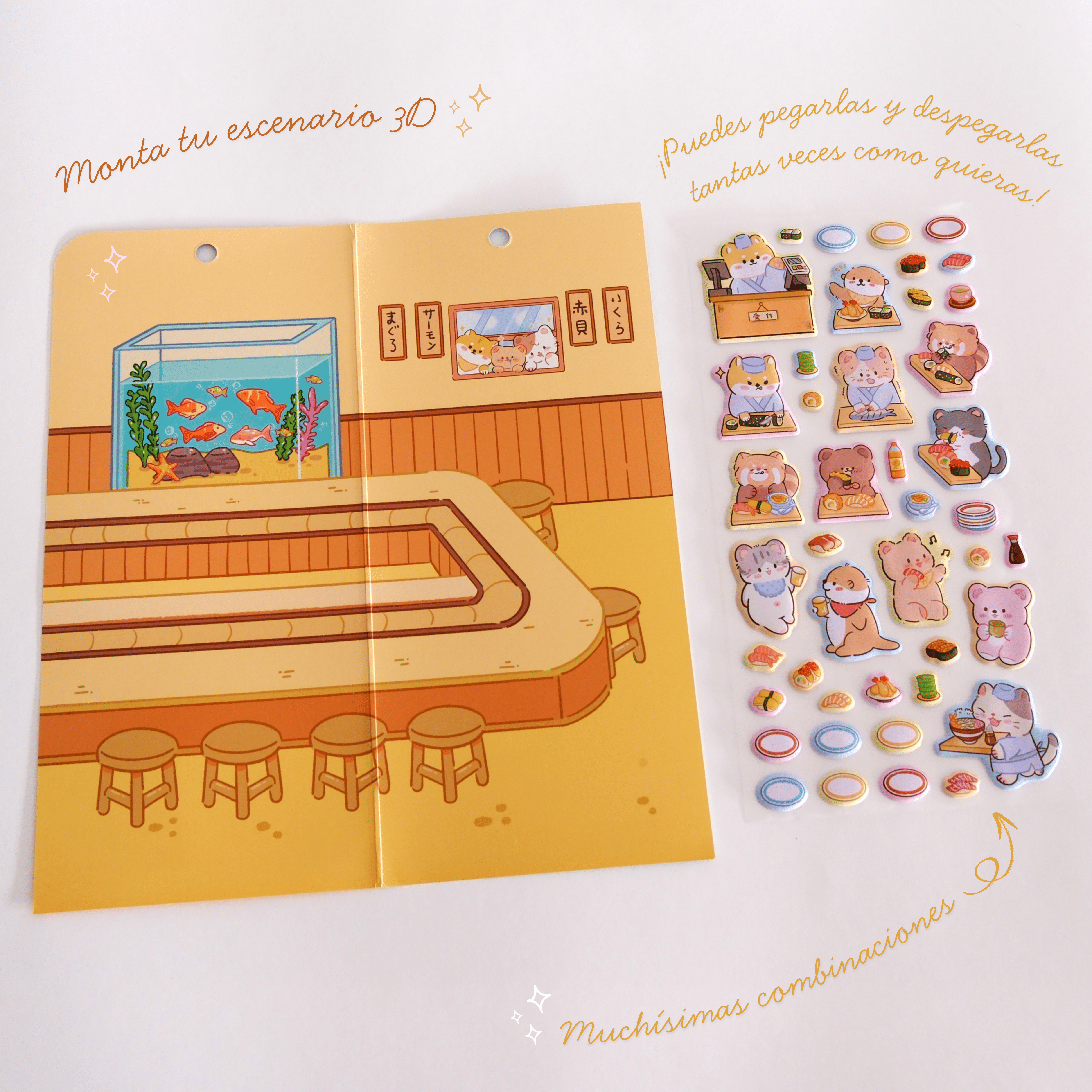 Set de Pegatinas Reutilizables Escenario Sushi