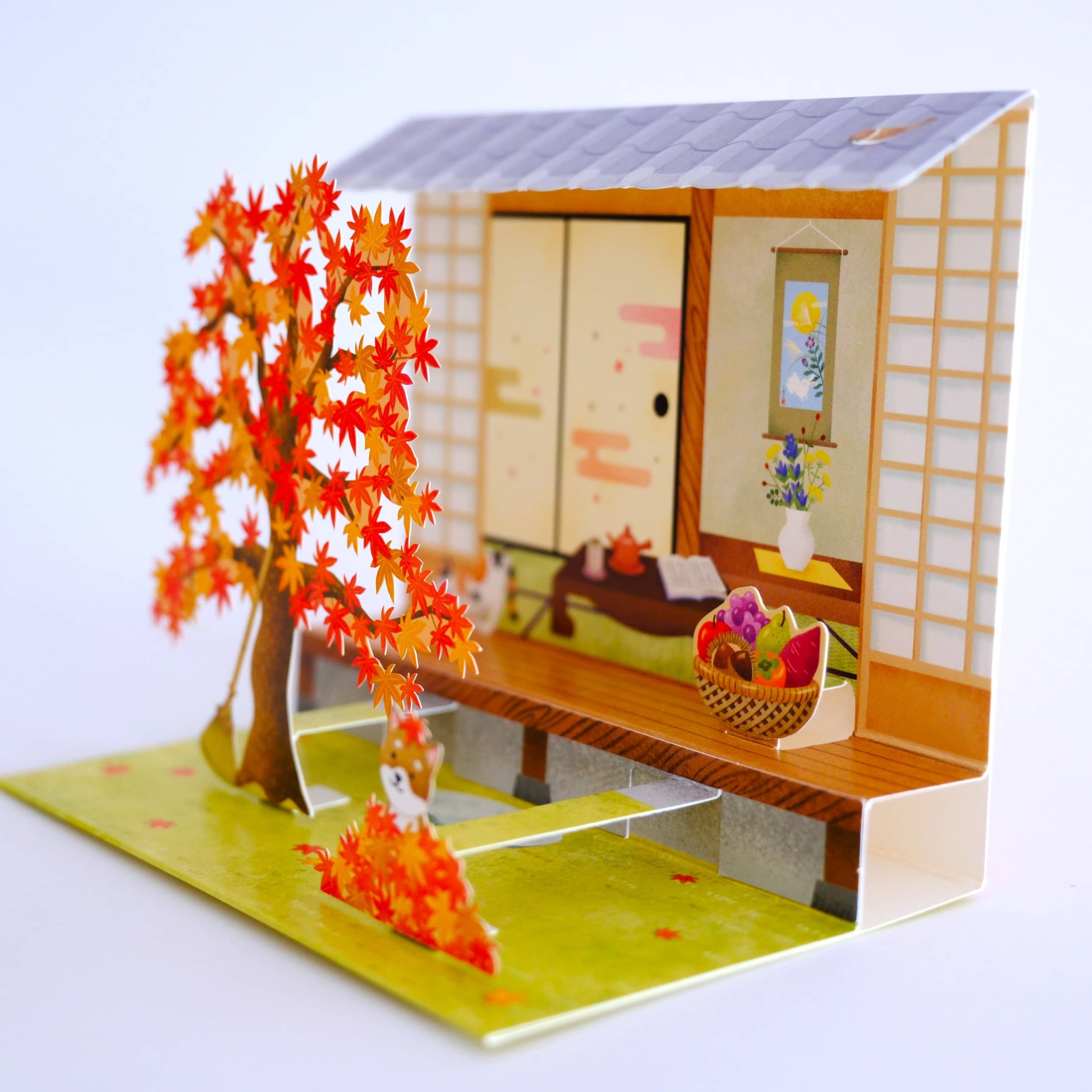 Tarjeta Desplegable Casa Japonesa en Otoño
