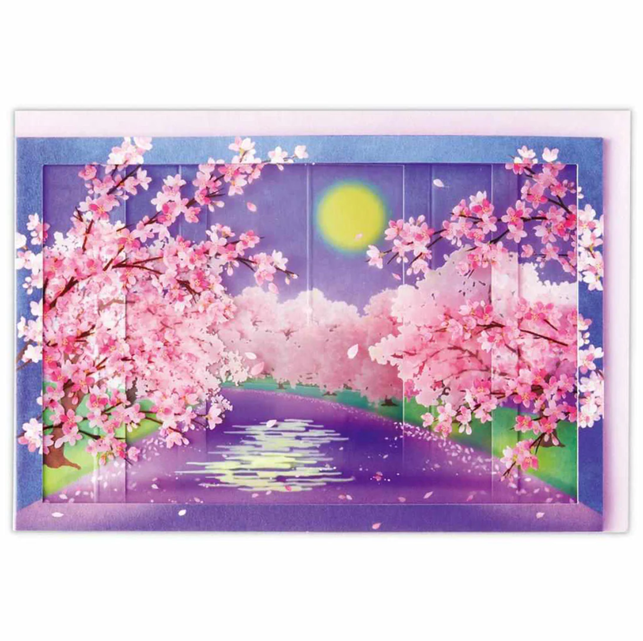 Tarjeta 3D Reflejos de Sakura Nocturno