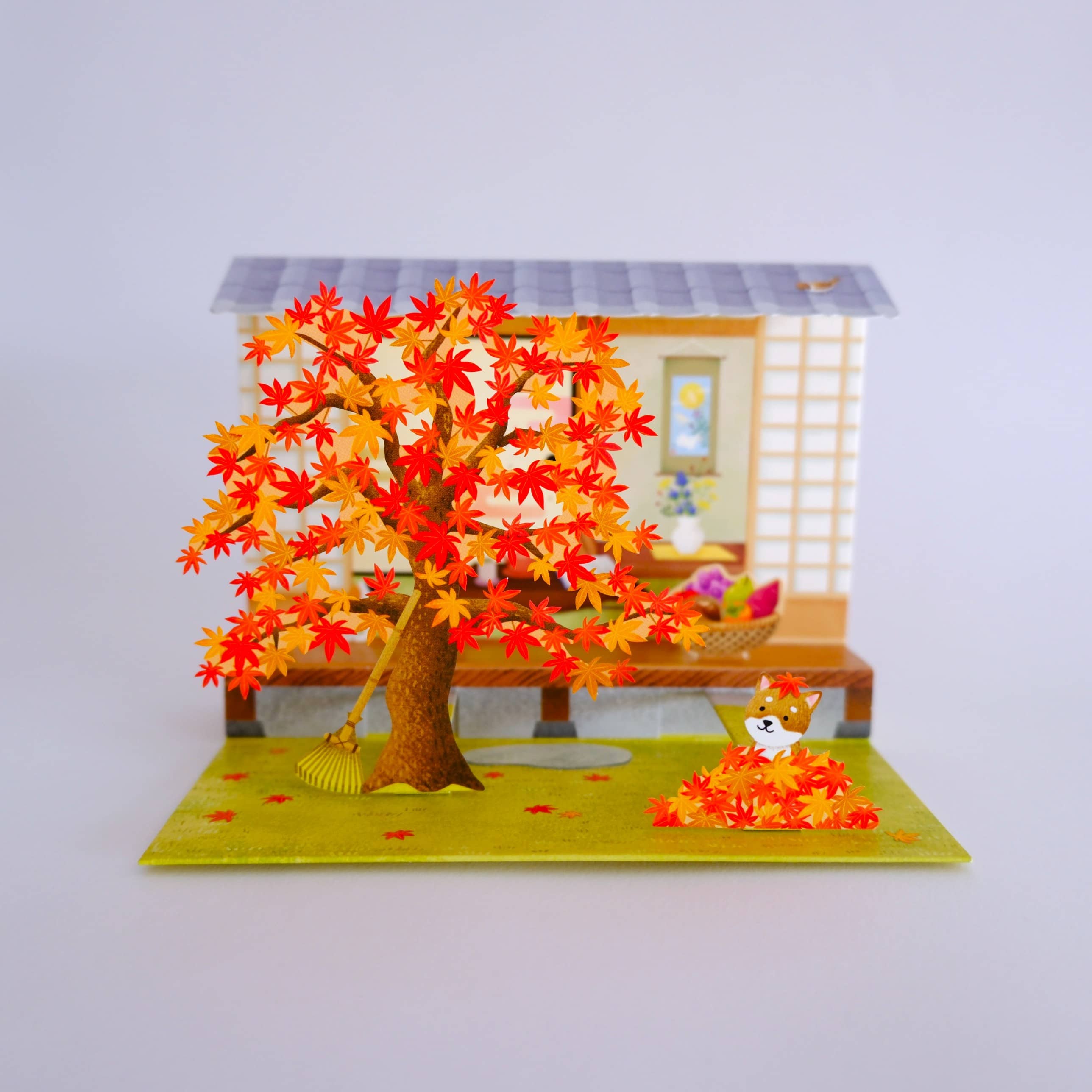 Tarjeta Desplegable Casa Japonesa en Otoño