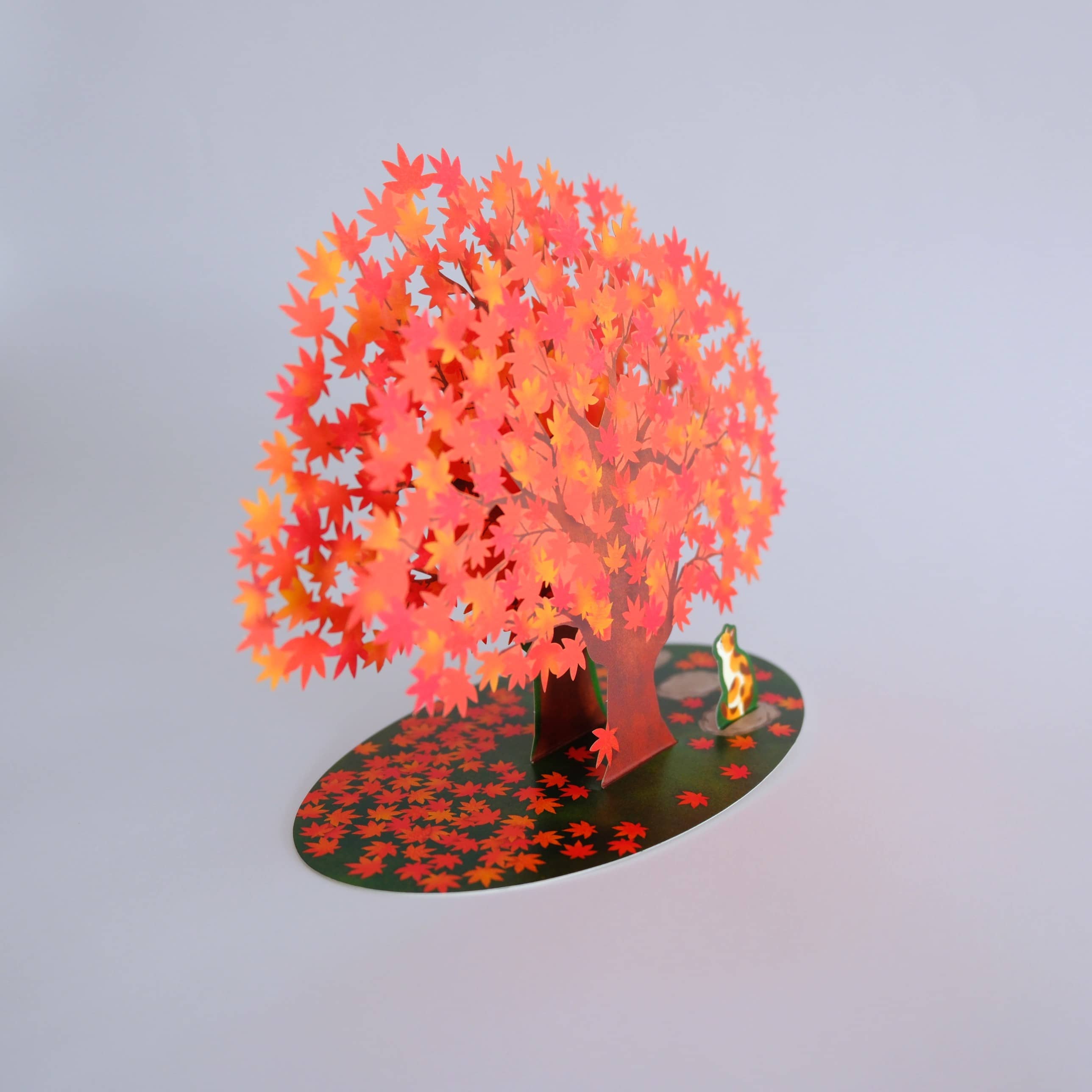 Tarjeta Desplegable Árbol Otoño con Gato