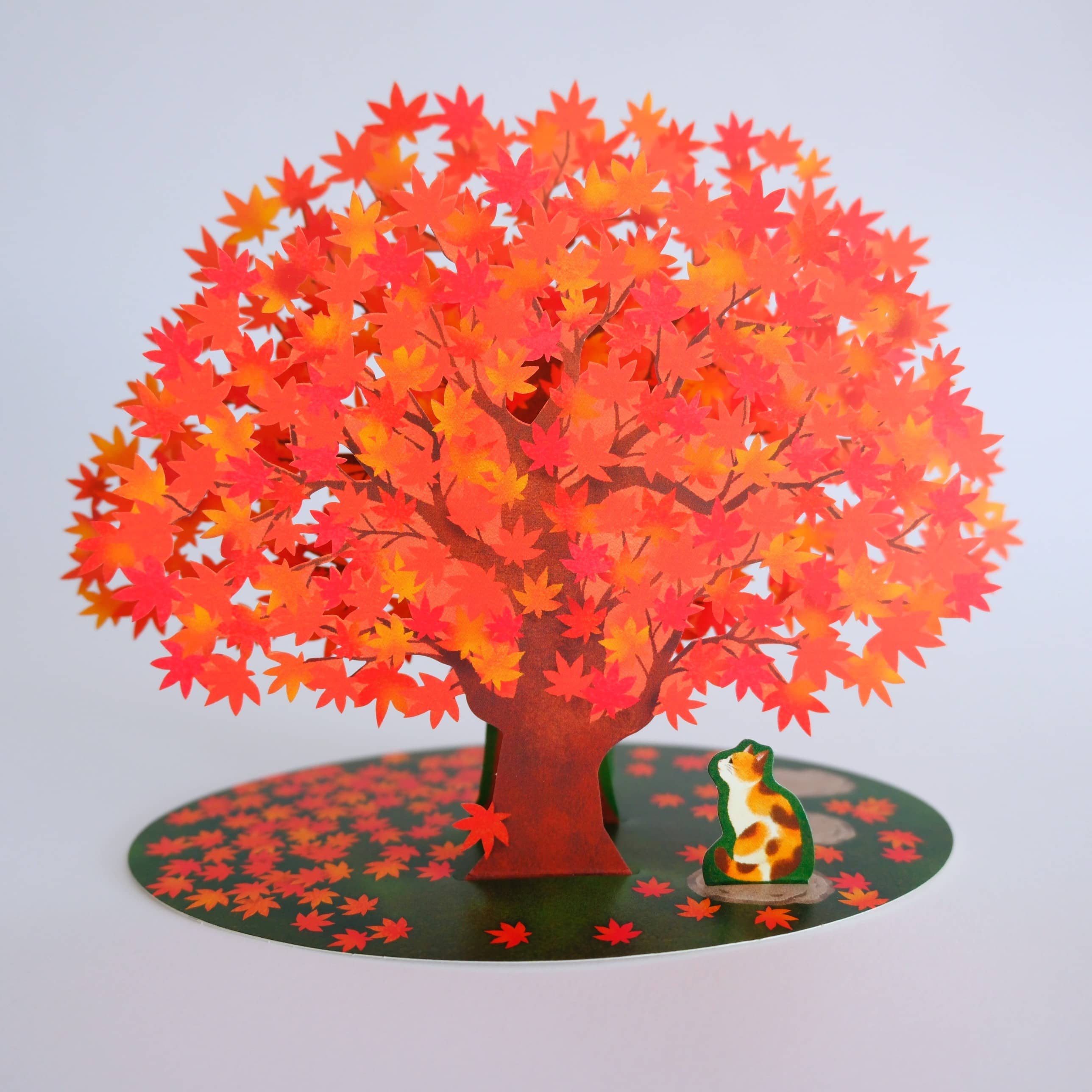 Tarjeta Desplegable Árbol Otoño con Gato