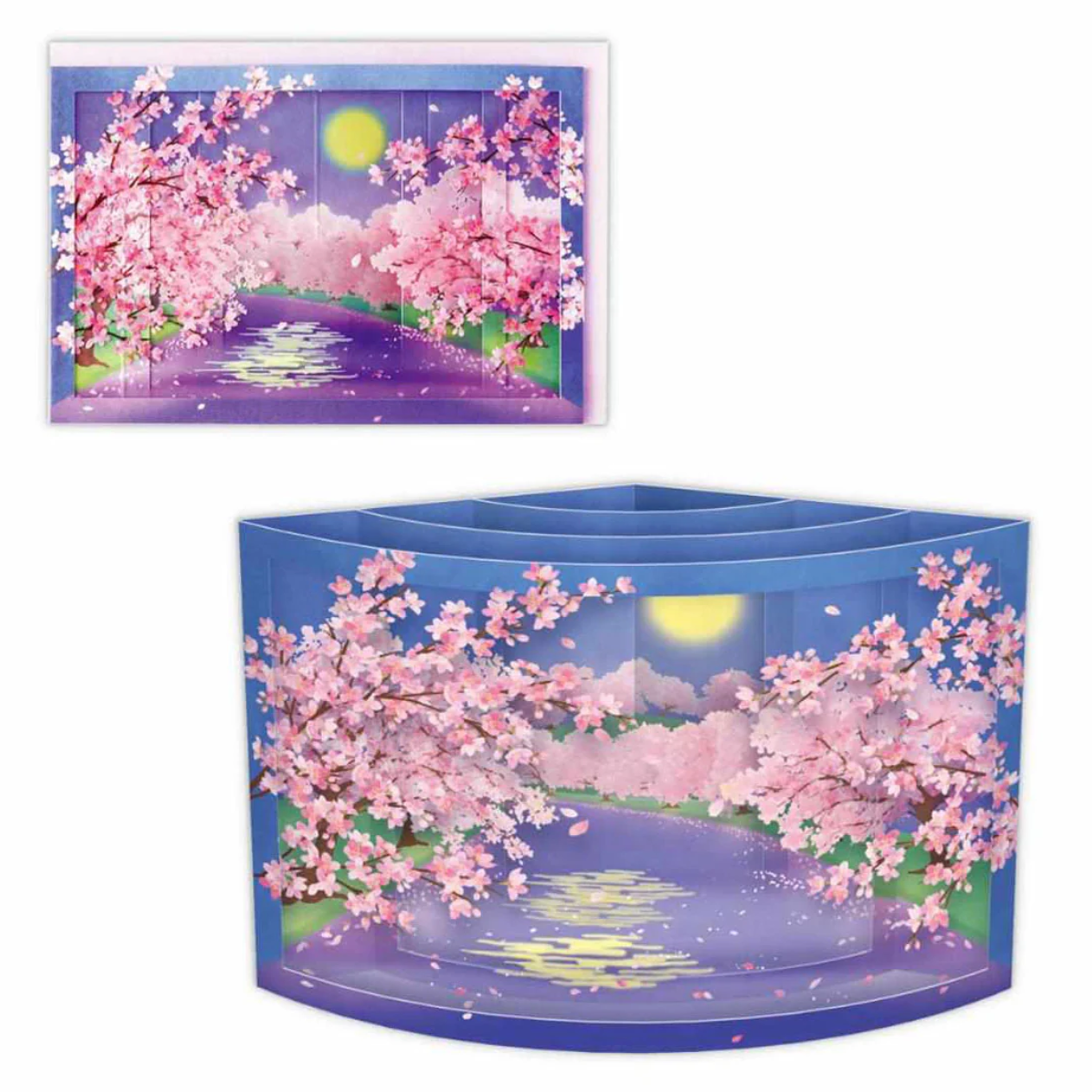 Tarjeta 3D Reflejos de Sakura Nocturno
