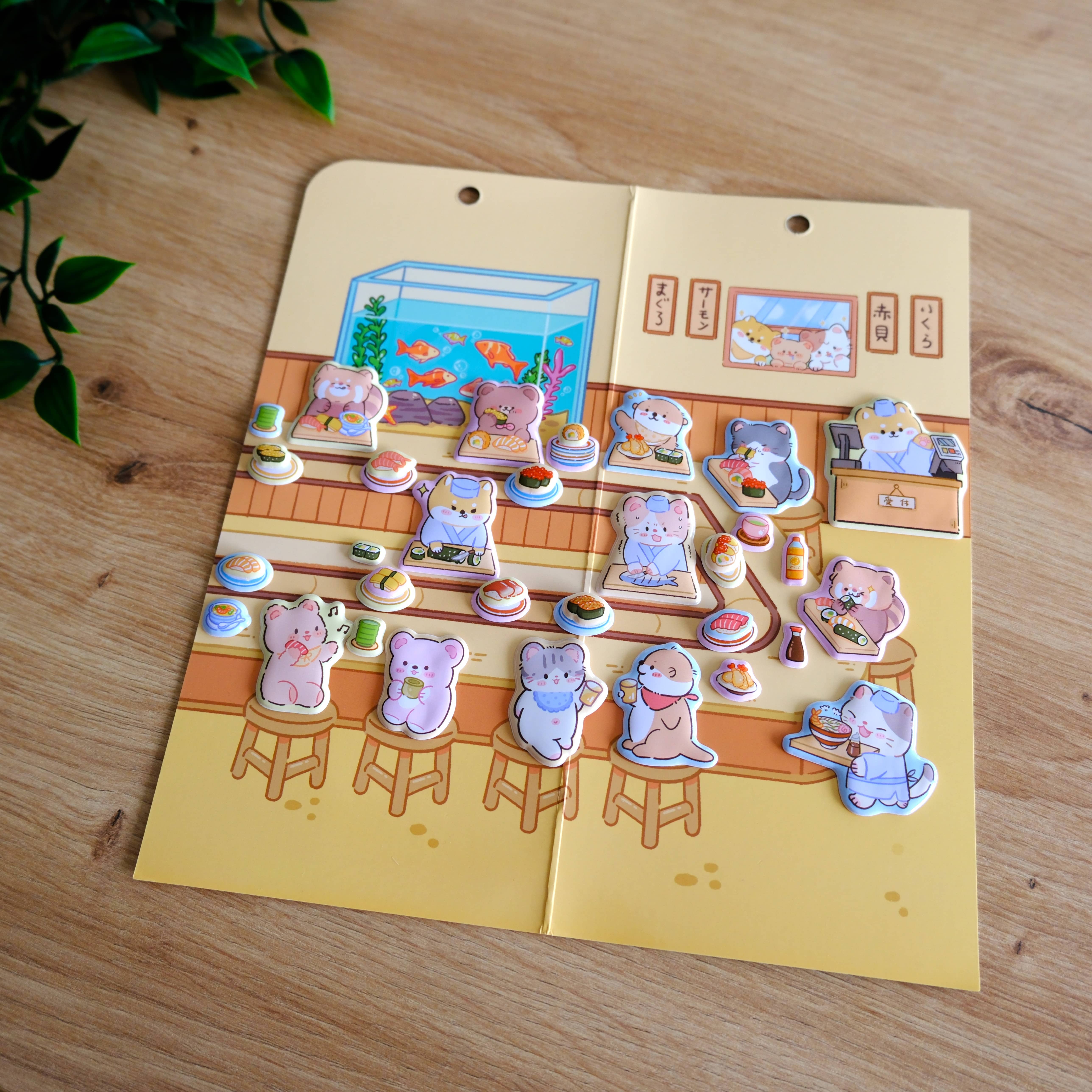 Set de Pegatinas Reutilizables Escenario Sushi