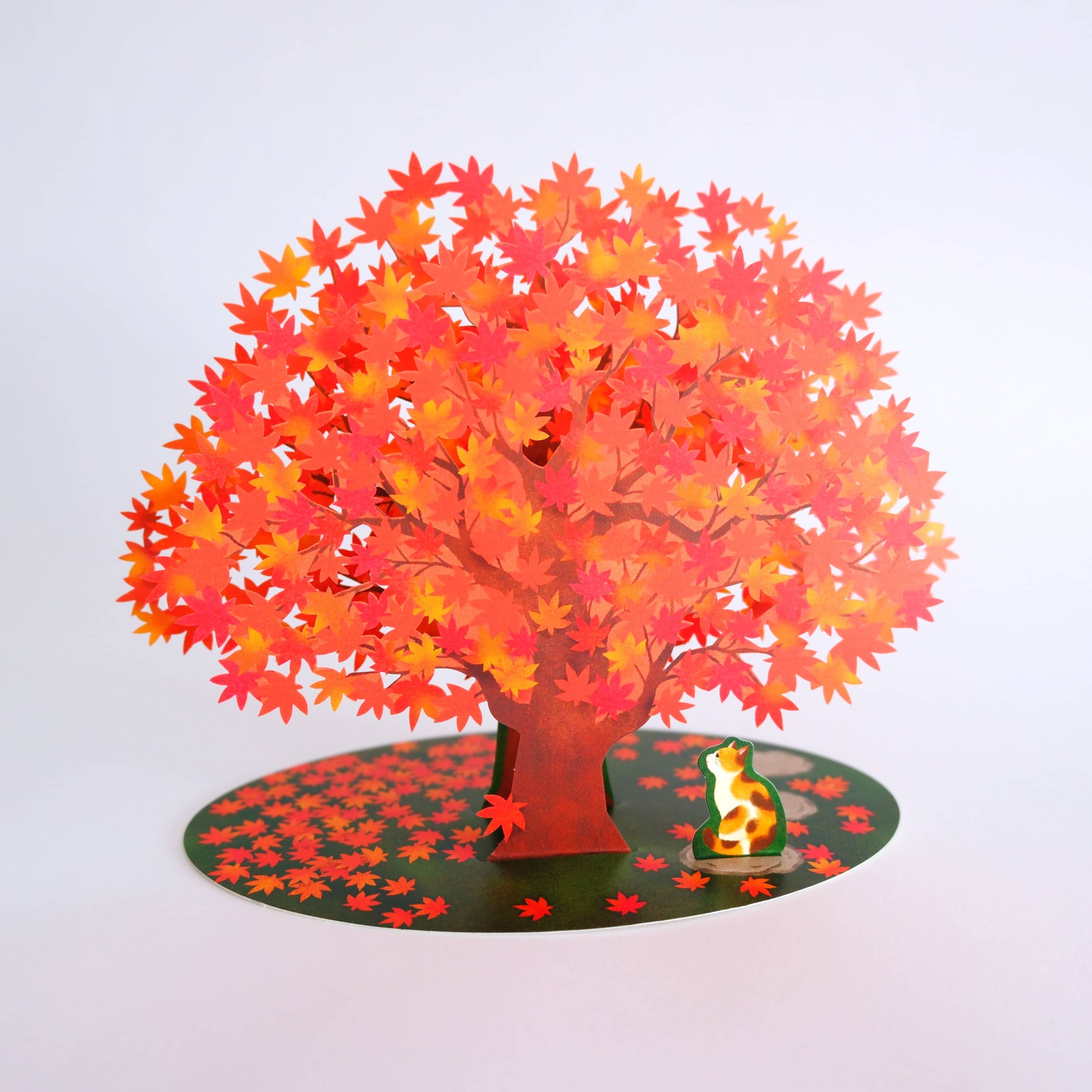 Tarjeta Desplegable Árbol Otoño con Gato