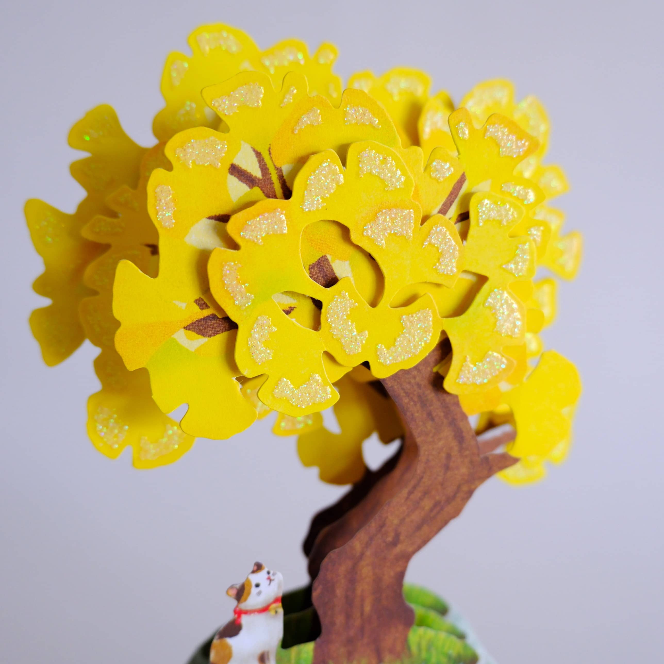 Postal 3D Ginkgo con Gato